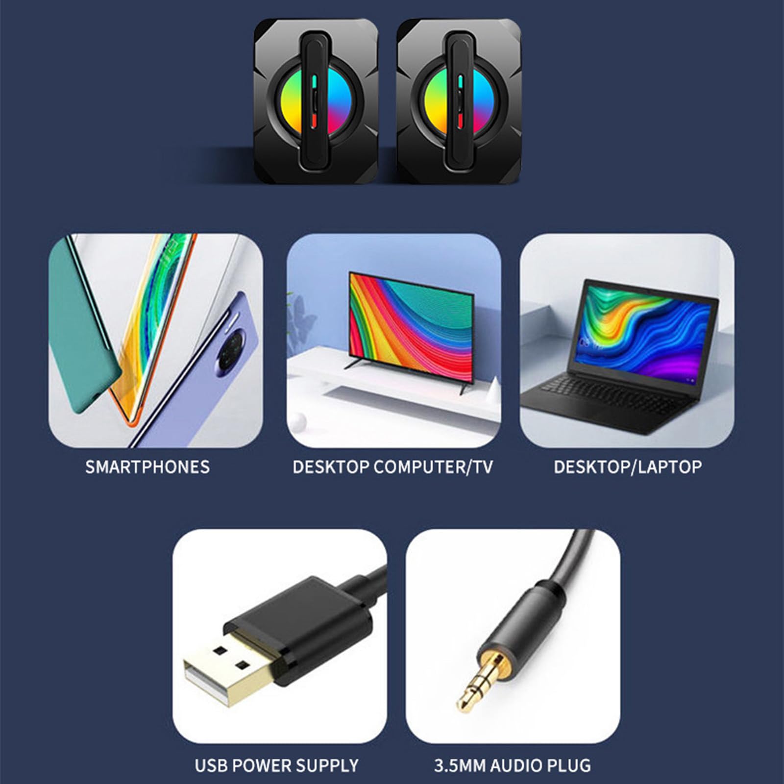 Prime Deals Today Mini USB Computer Speaker - Hifi Stereo Sound, Subwoofer, 2 Pcs Set for Mobile Phone, Laptop, Desktop - Perfect for Home Office, Gaming, and Multimedia Use