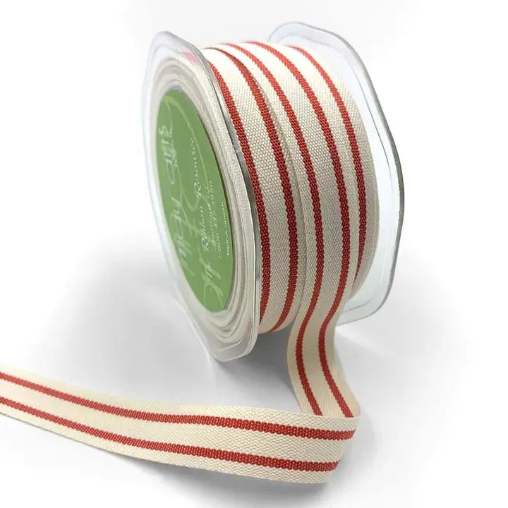 5/8 Inch Woven Cotton Red Double Stripes Ribbon - Perfect for Gift Wrapping, DIY Crafts, and Party Decorations