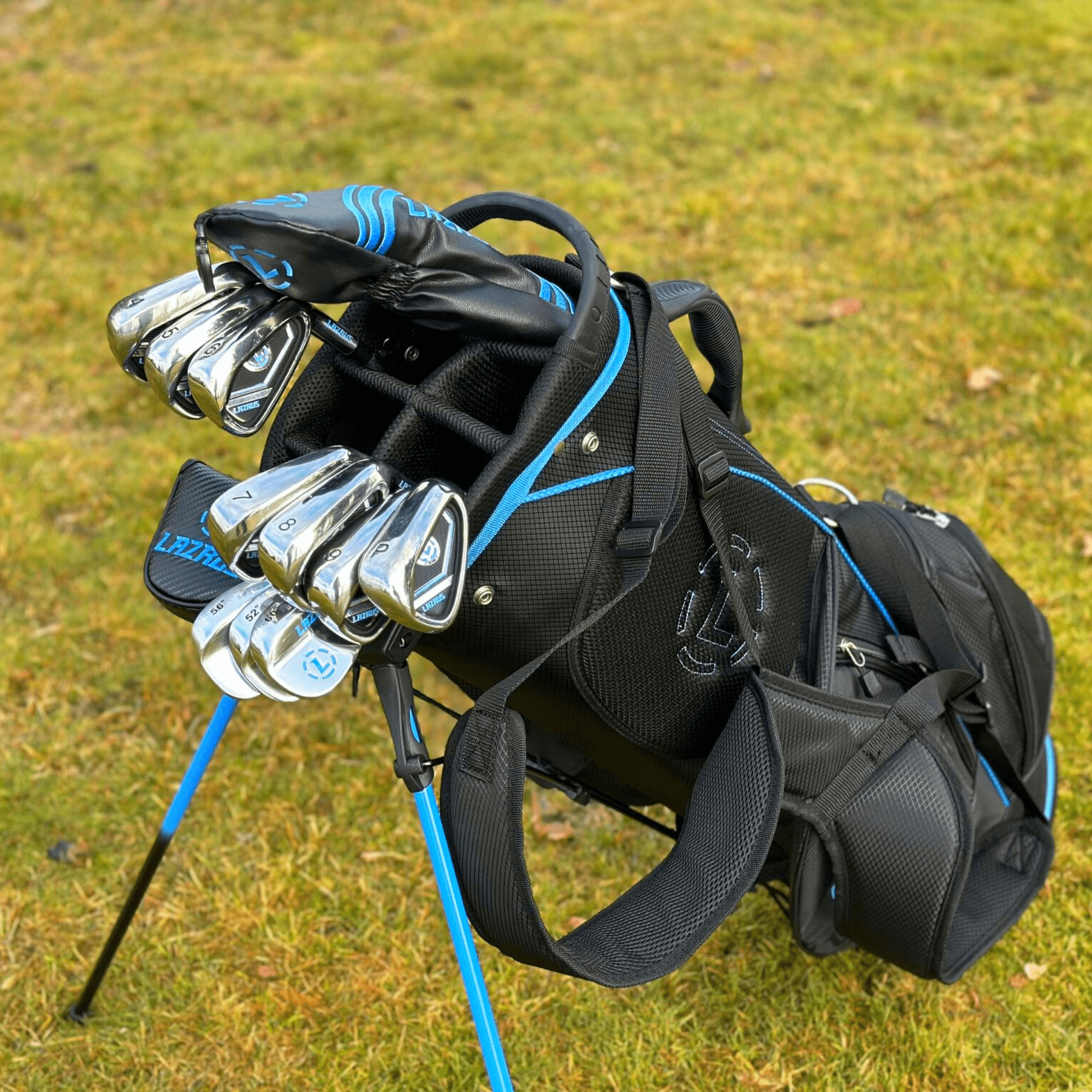 Lazrus Premium Black Golf Bag - Durable & Lightweight Stand Golf Bag for Men & Women - Perfect for Driving Range, Course & Travel