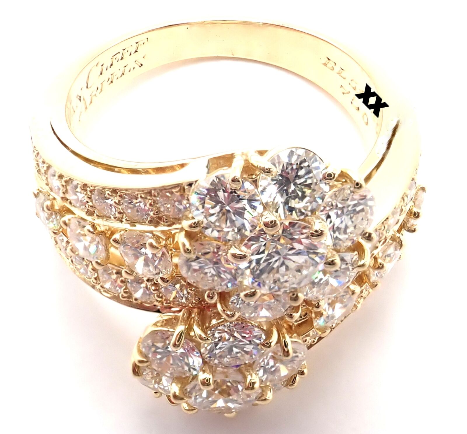 Authentic Van Cleef & Arpels Snowflake 18k Yellow Gold Diamond Two Flower Ring for Women - Luxury Jewelry Gift for Anniversary, Valentine's Day & Special Occasions