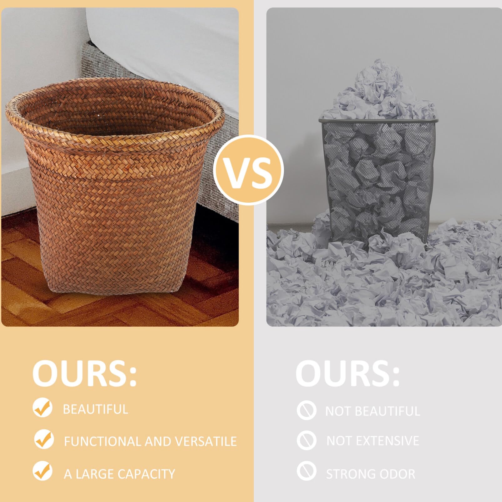 NUOBESTY Woven Rattan Trash Can with Motion Sensor - Slim Waste Basket for Kitchen, Bathroom, Bedroom & Office - Eco-Friendly Planter Bin for Home Decor & Organization