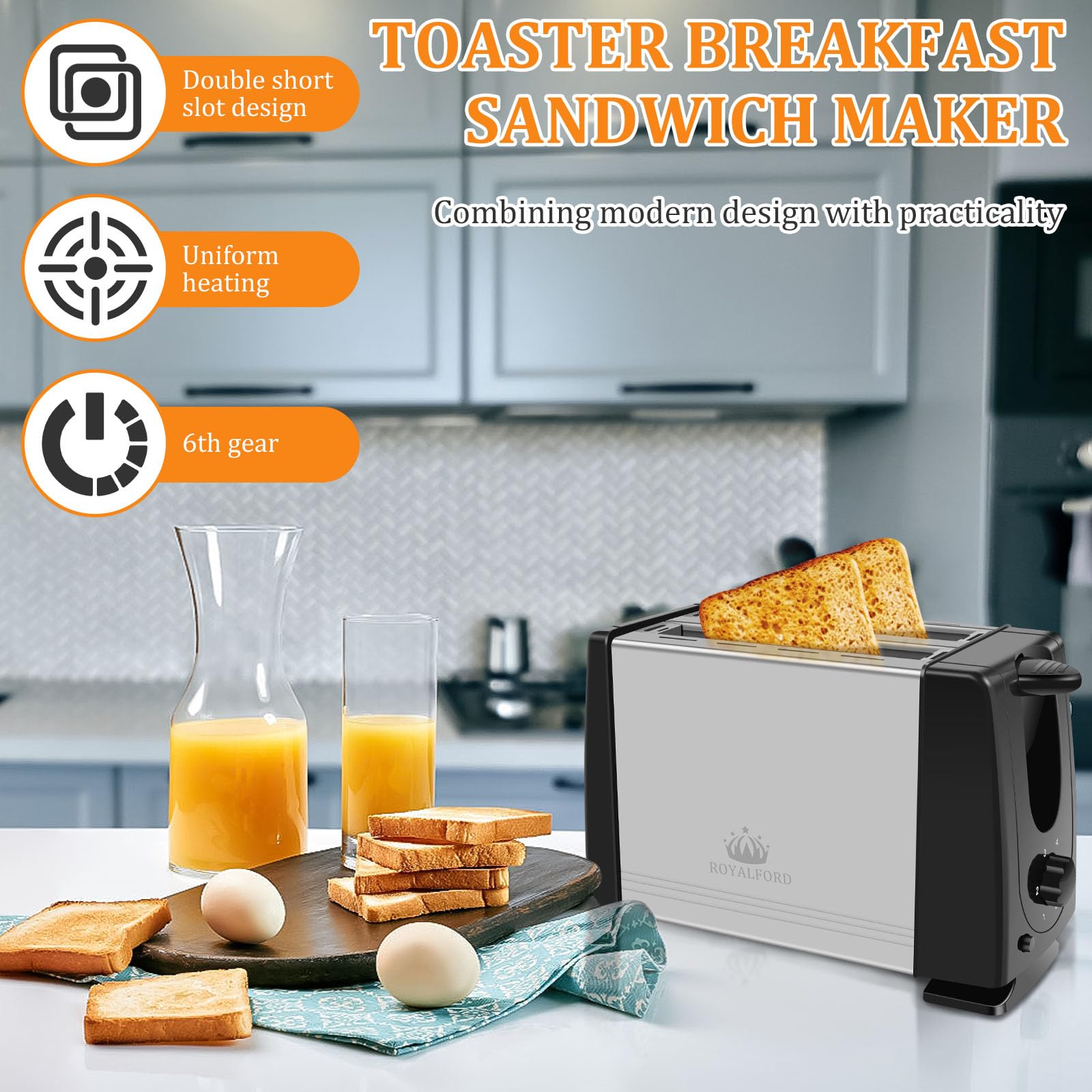 2 Slice Toaster with Extra Wide Slots - 6 Shade Browning Control, Auto Shut Off & Stainless Steel Housing - Perfect for Bagels, English Muffins & Small Breads - Ideal for Breakfast, Dorms & Small Kitchens