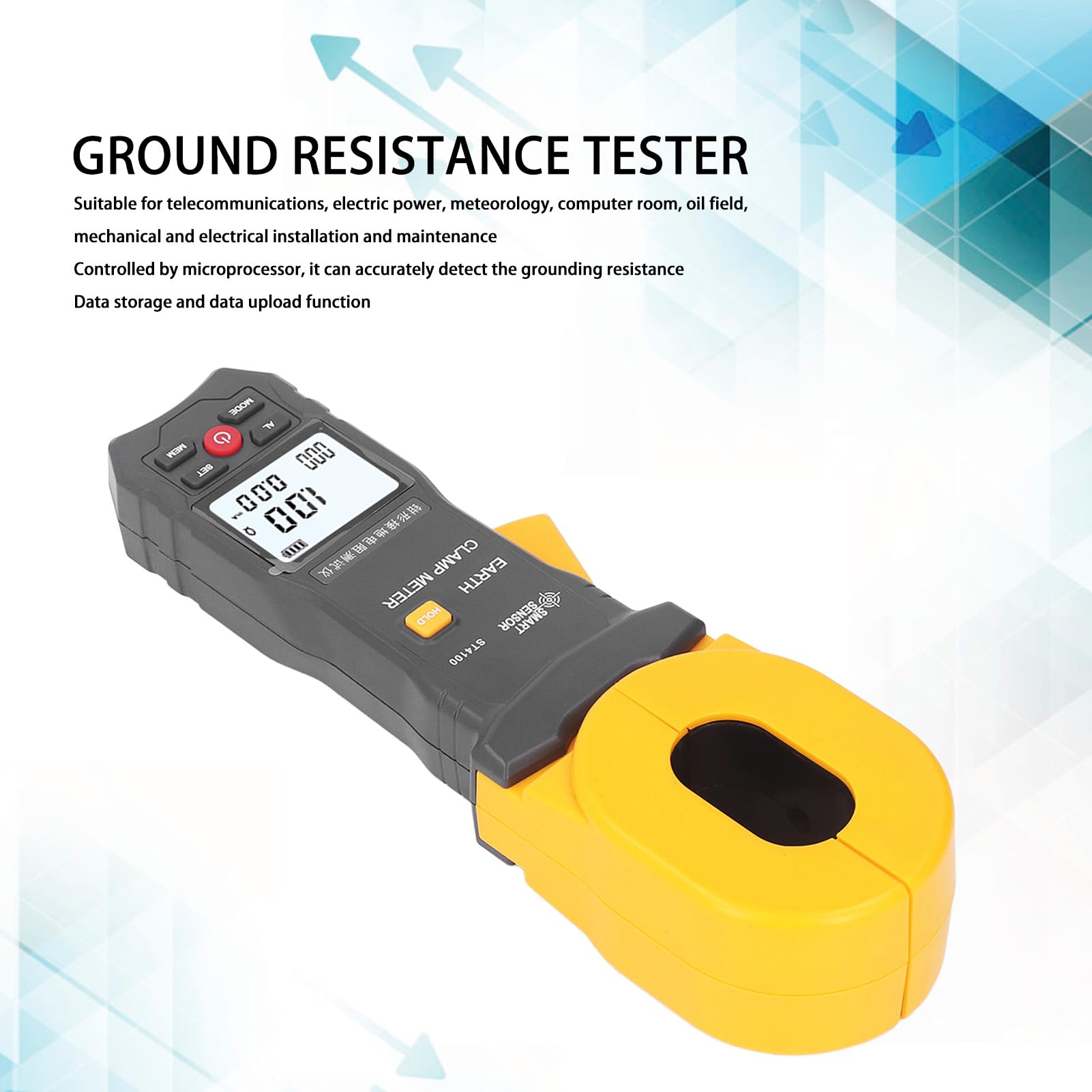 Digital Clamp Ground Resistance Tester - LCD Display, Auto Power Off, 0.01-200Ω Range for Electrical Systems | Ideal for Power Grids, Telecommunications, Meteorology & Oil Field Applications