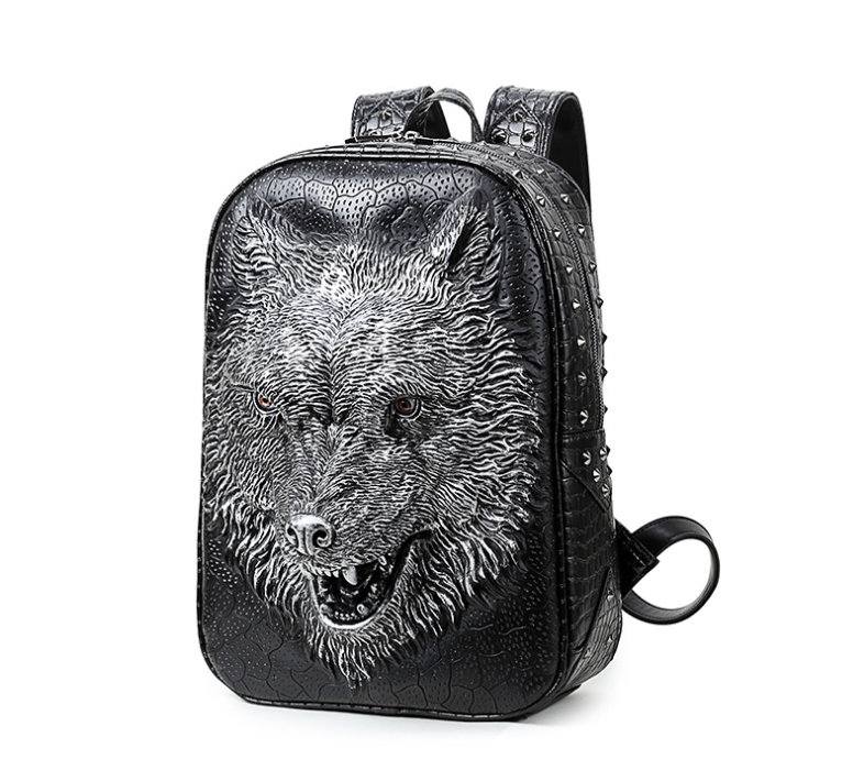 3D Wolf Head Backpack - Stylish Korean Edition School Bag for Men & Women - Perfect for College, Travel & Outdoor Adventures