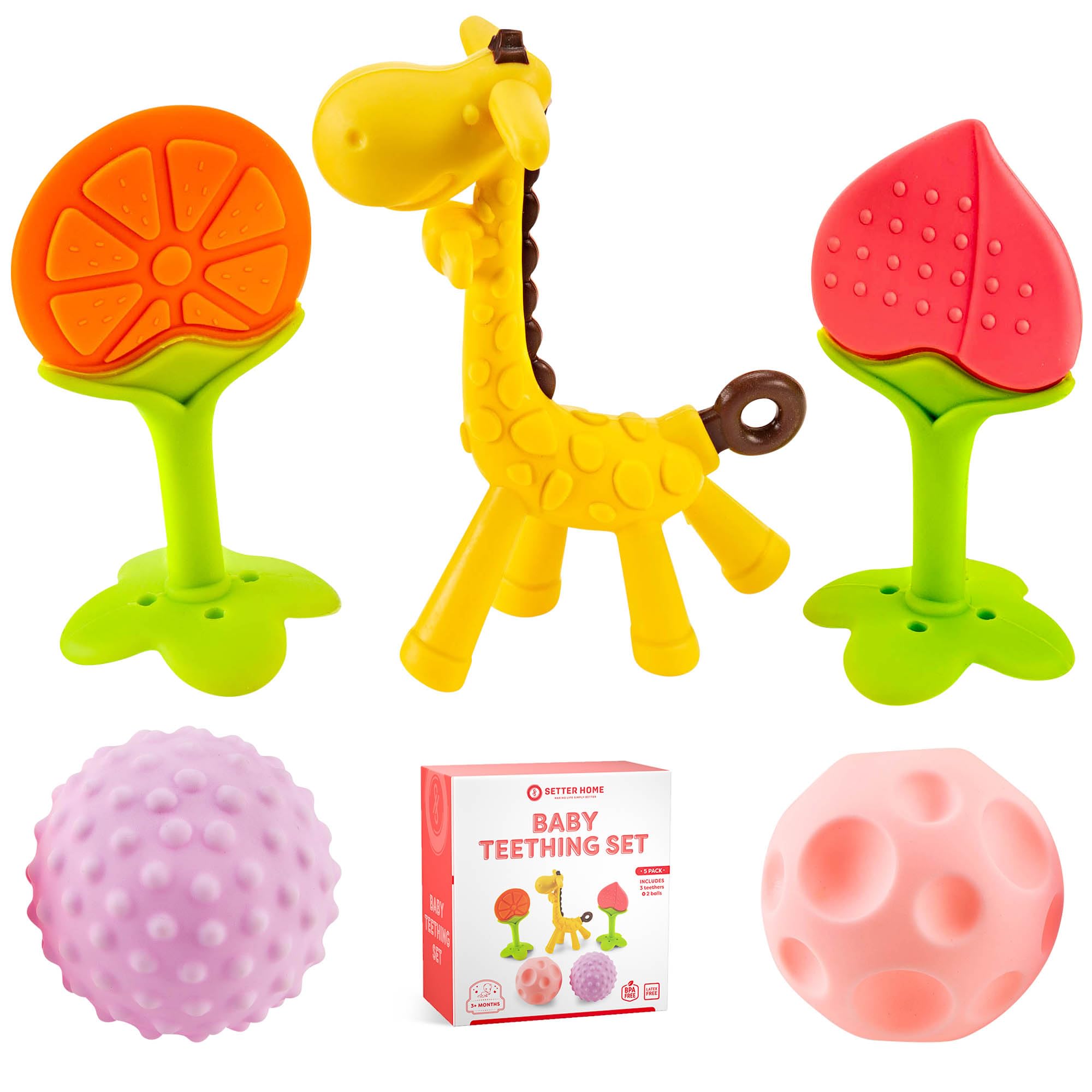 Soft Silicone Teething Toys for Babies 0-12 Months - 5 Pack Sensory Balls & Soothing Teethers for Infant Gum Relief | Perfect for Daycare, Travel & Calming Fussy Babies