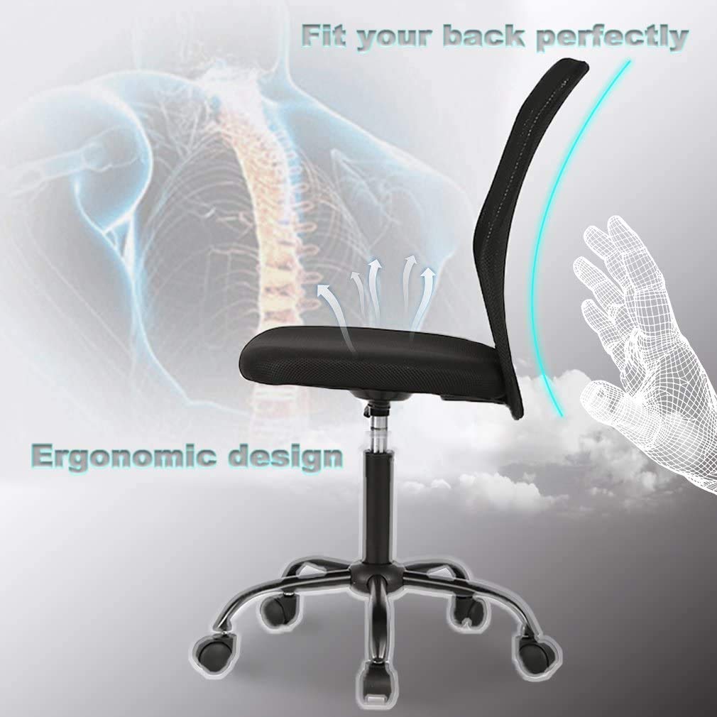 Ergonomic Mesh Office Chair - Mid Back Computer Desk Chair with Lumbar Support, Height Adjustable & Swivel Rolling, Armless Task Chair for Home Office - Perfect for Long Work Hours & Remote Work (Black)