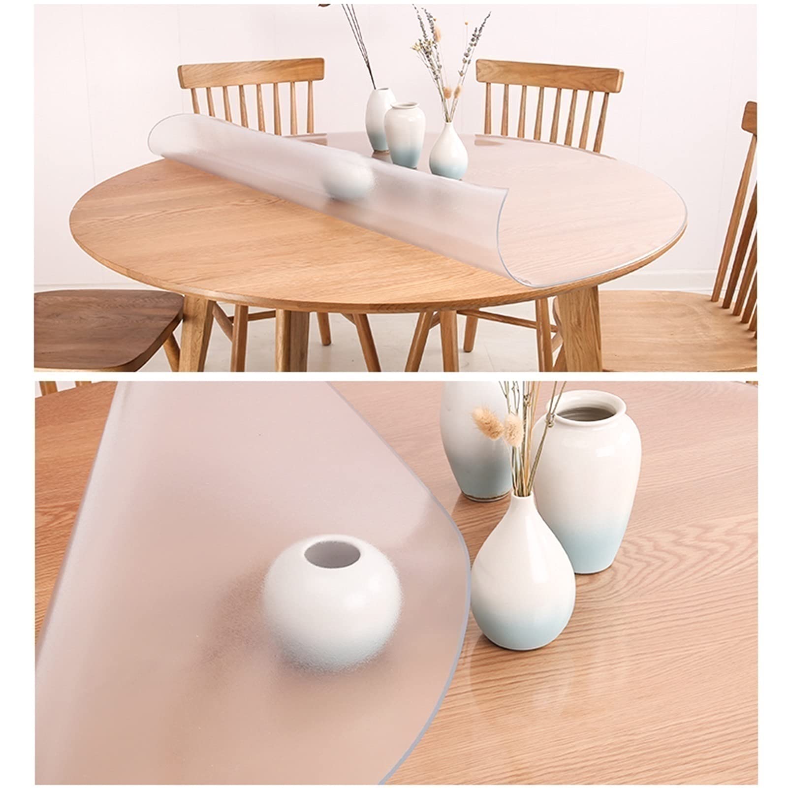 Frosted PVC Round Table Cover - 35 Inch Diameter (90cm) Clear Plastic Tablecloth, 2mm Thick Waterproof Wipeable Table Protector for Dining, Kitchen, Party & Office Use