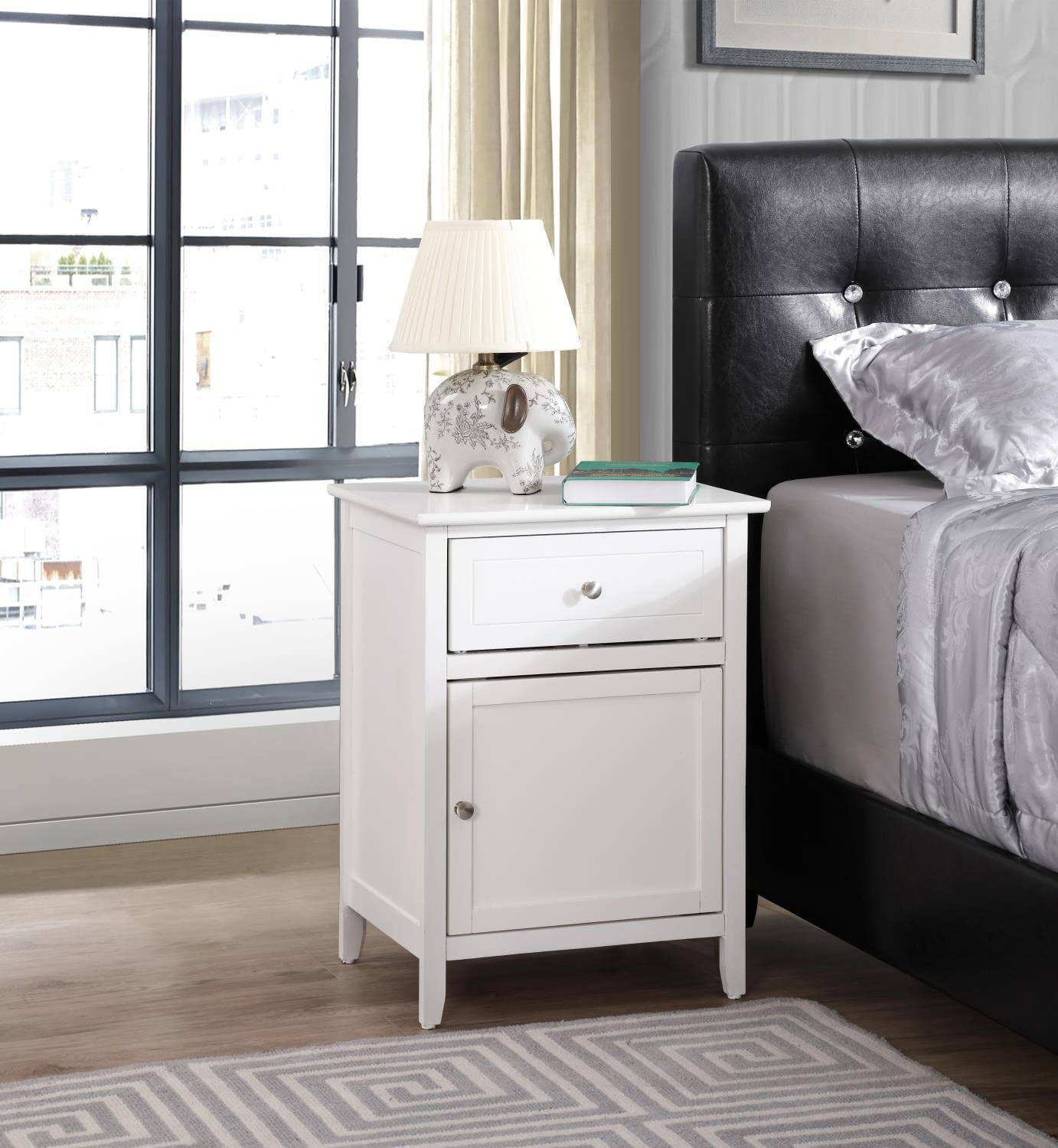 Modern White Nightstand with Drawer - 25
