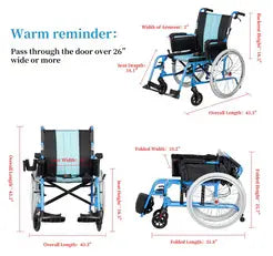 Premium CalCare Magnesium Alloy Lightweight Wheelchair - Foldable & Portable with Ergonomic Backrest (18