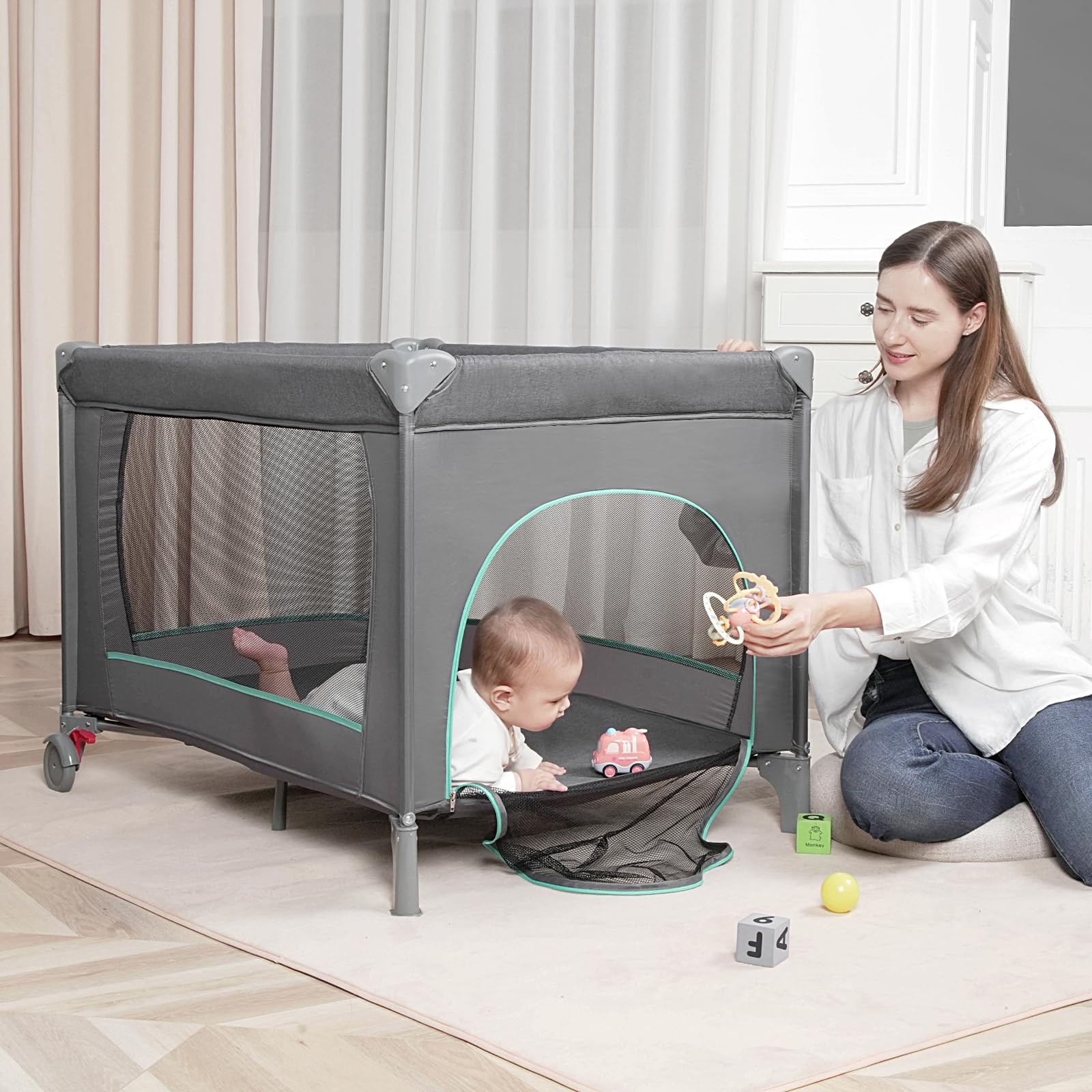 Portable Baby Bassinet & Playard with Diaper Changer - Foldable Travel Crib with Carry Bag for Newborns & Infants - Perfect for Bedside Sleeping, Nursery, Travel & Home Use