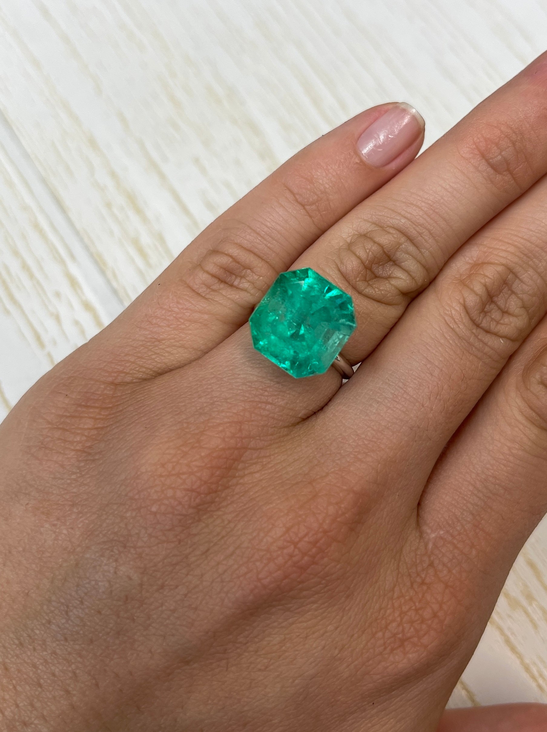 14.5x14mm Dark Green Natural Loose Colombian Emerald - 13.46 Carat Asscher Cut Gemstone for Jewelry Making & Engagement Rings