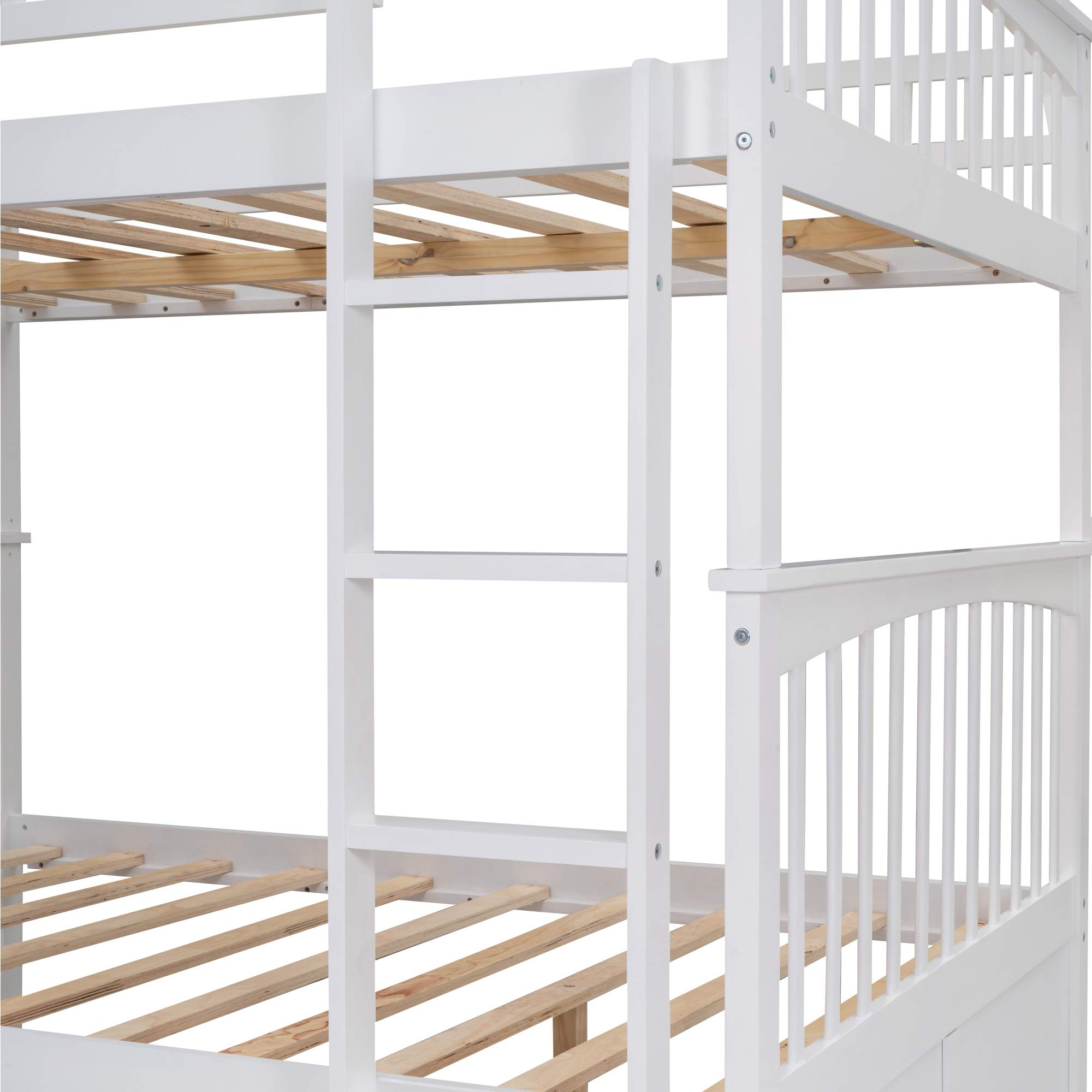 Solid Wood Full Over Full Bunk Bed with Storage Drawers & Ladder - Convertible to Twin Daybeds for Kids & Guest Rooms