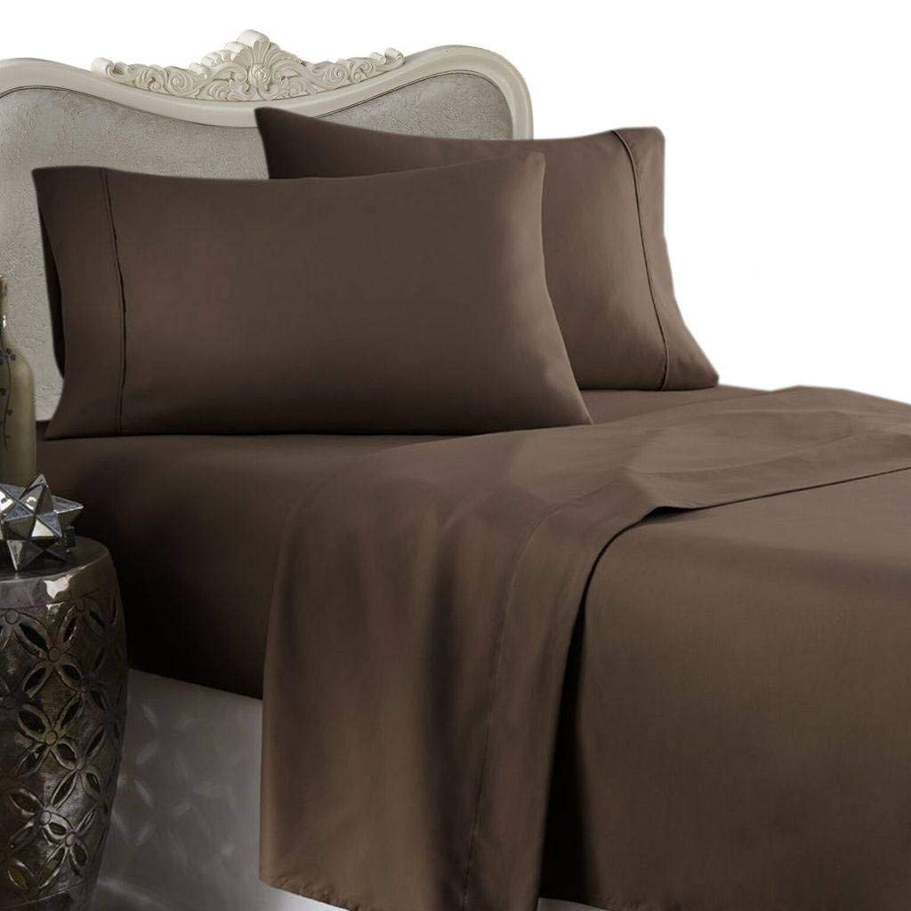 7-Piece Italian 1500 Thread Count Egyptian Cotton Bedding Set - King Size Chocolate Solid Sheet Set & Duvet Cover with Premium Italian Finish | Luxury Soft Bed Sheets for Master Bedroom, Hotel, or Guest Room