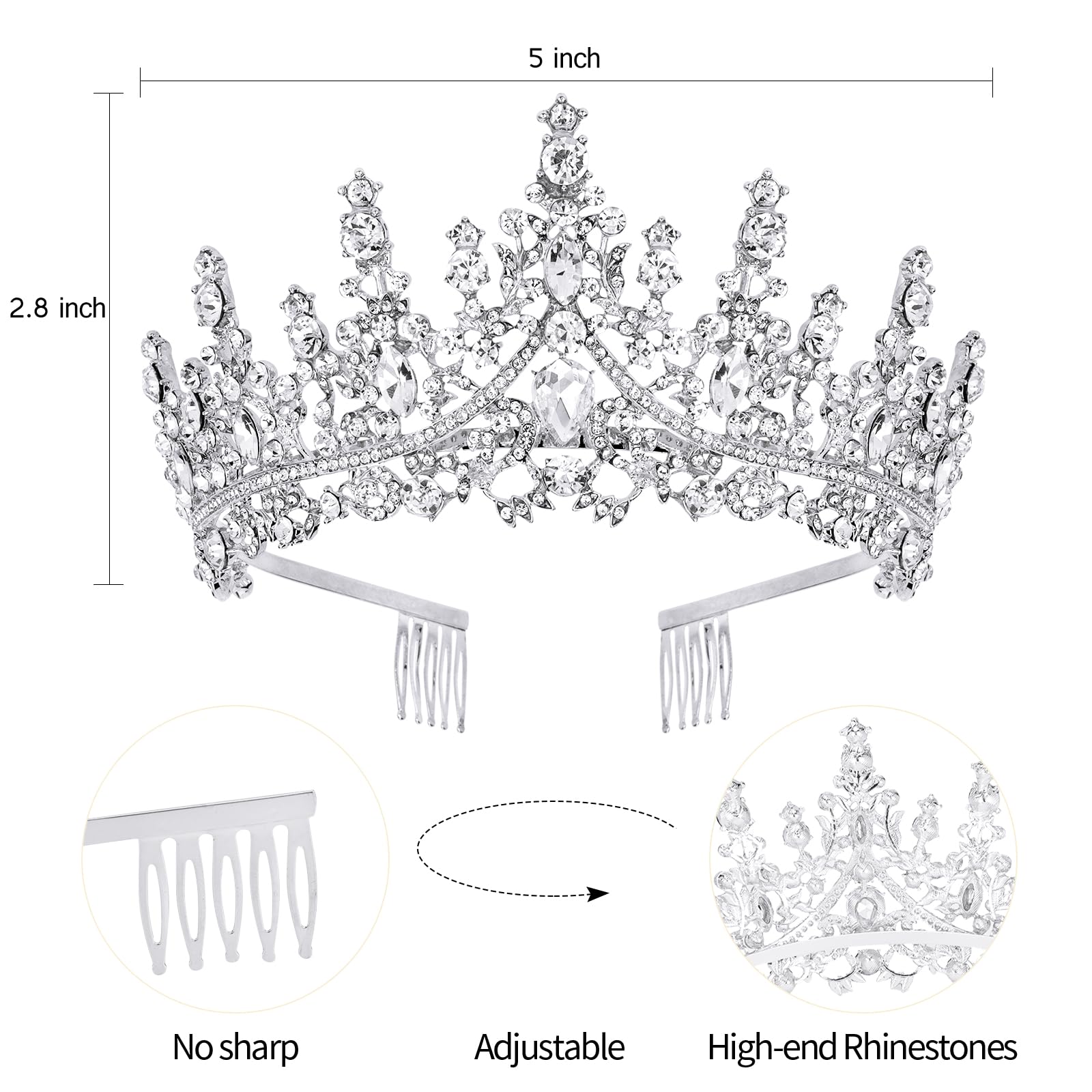 VELSCRUN Silver Crystal Tiara Crown for Women & Girls - Elegant Princess Birthday Queen Headband with Combs, Perfect for Birthday Parties, Pageants, Weddings & Special Occasions - Great Gift for Mom, Daughter or Friend