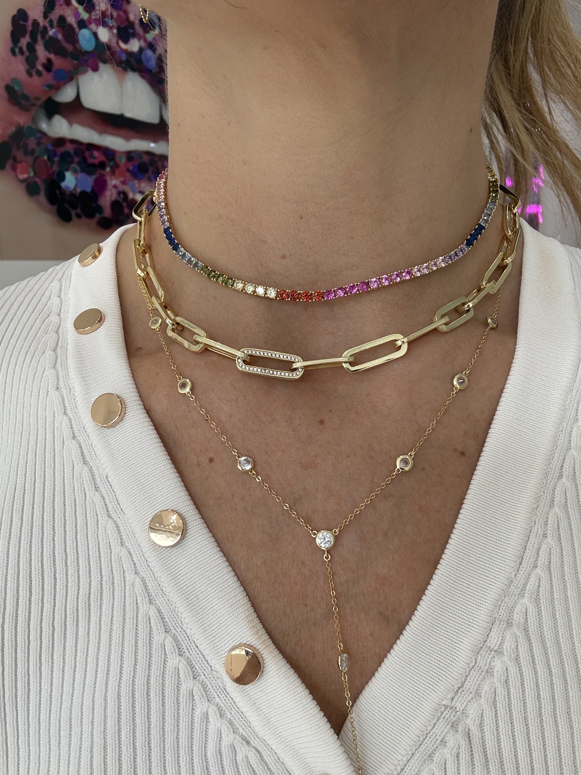 Rainbow Tennis Choker Necklace - Stylish Elastic Choker for Women & Girls - Perfect for Tennis Matches, Sports, and Casual Wear