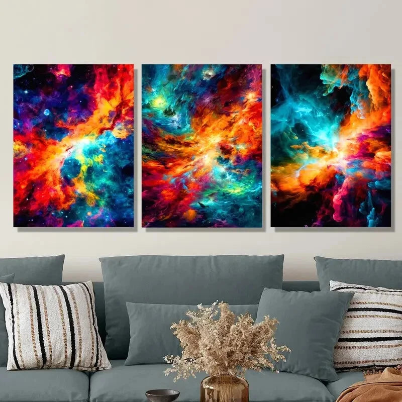 3-Piece Abstract Colorful Space Star Metal Wall Art - Ready to Hang Modern Home Decor for Living Room, Bedroom & Office - Perfect for Space Lovers & Astronomy Enthusiasts