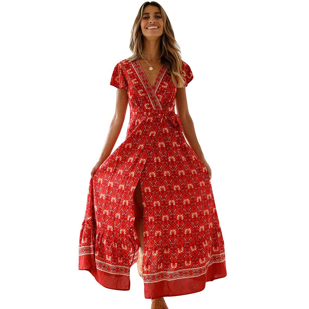 ETHKIA Women's Summer Dresses 2023 - Casual Bohemian Maxi Dress with Sling Print, Beach Cover Up, Flowy Sundress for Vacation, Pool Party & Outdoor Date Night