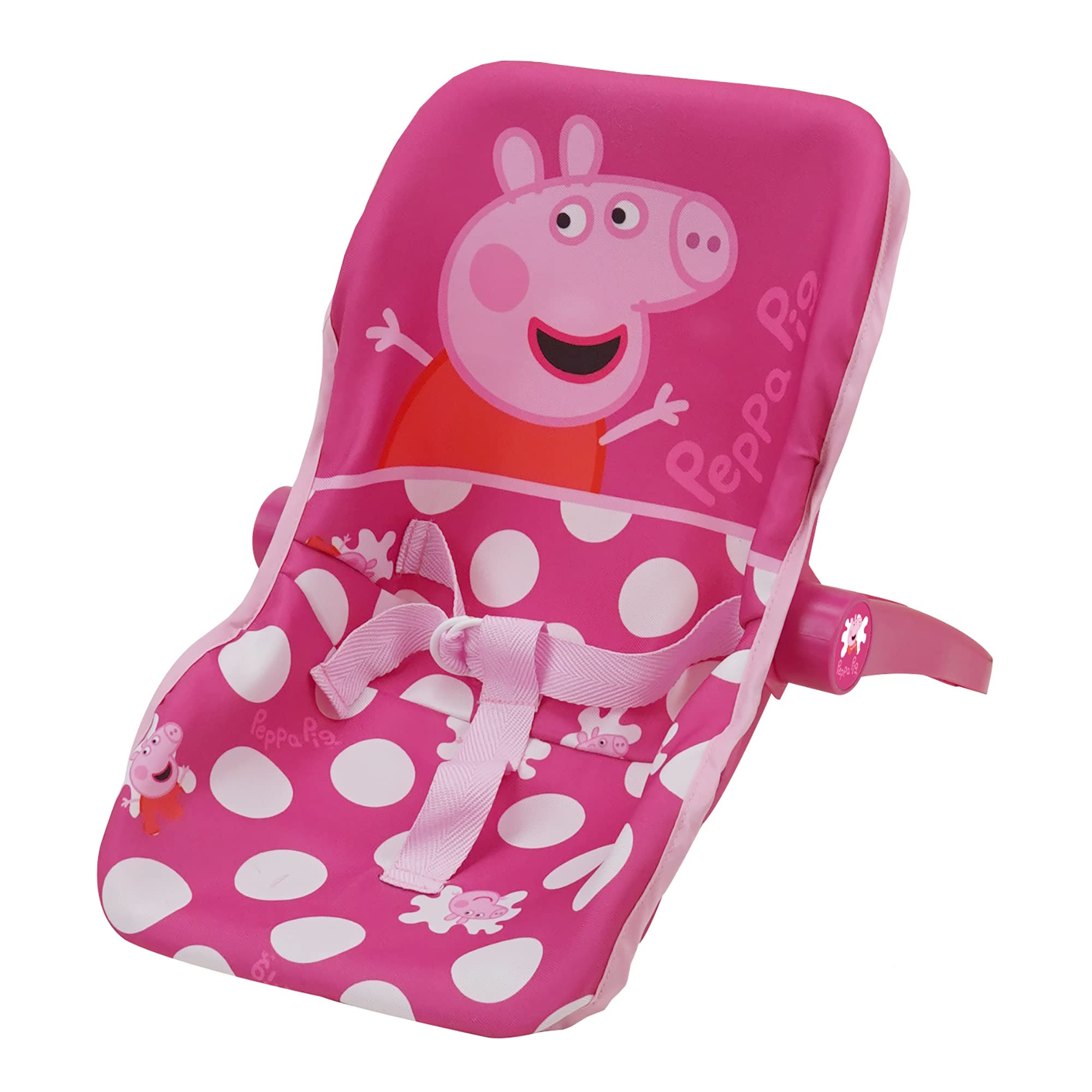 Peppa Pig Baby Doll Car Seat - Pink & White Dots Convertible to Feeding Chair for 18