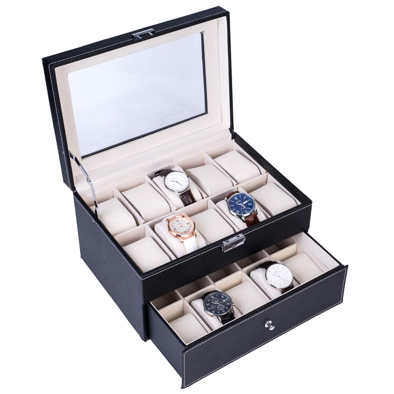 20 Compartments Dual Layer Elegant Wooden Watch Storage Box - Black Stylish Watch Organizer Case for Men & Women | Perfect Gift for Birthday, Anniversary & Special Occasions | Ideal for Watch Collectors & Jewelry Organization