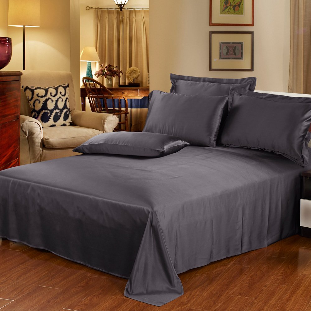Premium 100% Mulberry Silk Flat Sheet - 22 Momme Seamless Queen Size in Charcoal | LilySilk Luxury Bedding for Comfortable Sleep & Hotel Style Bedroom Decor