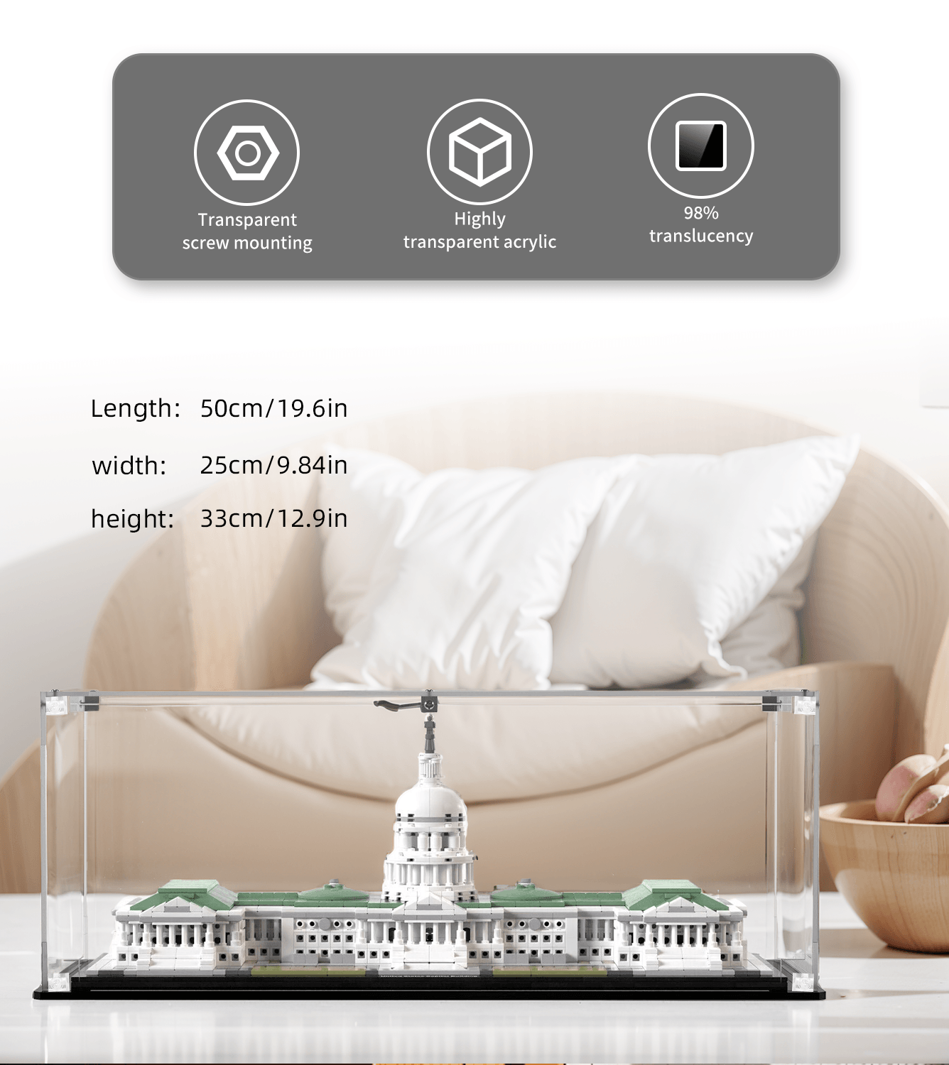 Premium Lego Architecture Display Case for United States Capitol Building 21030 - Showcase & Protect Your Collectible Model - Perfect for Home Office, Gift, or Museum Display
