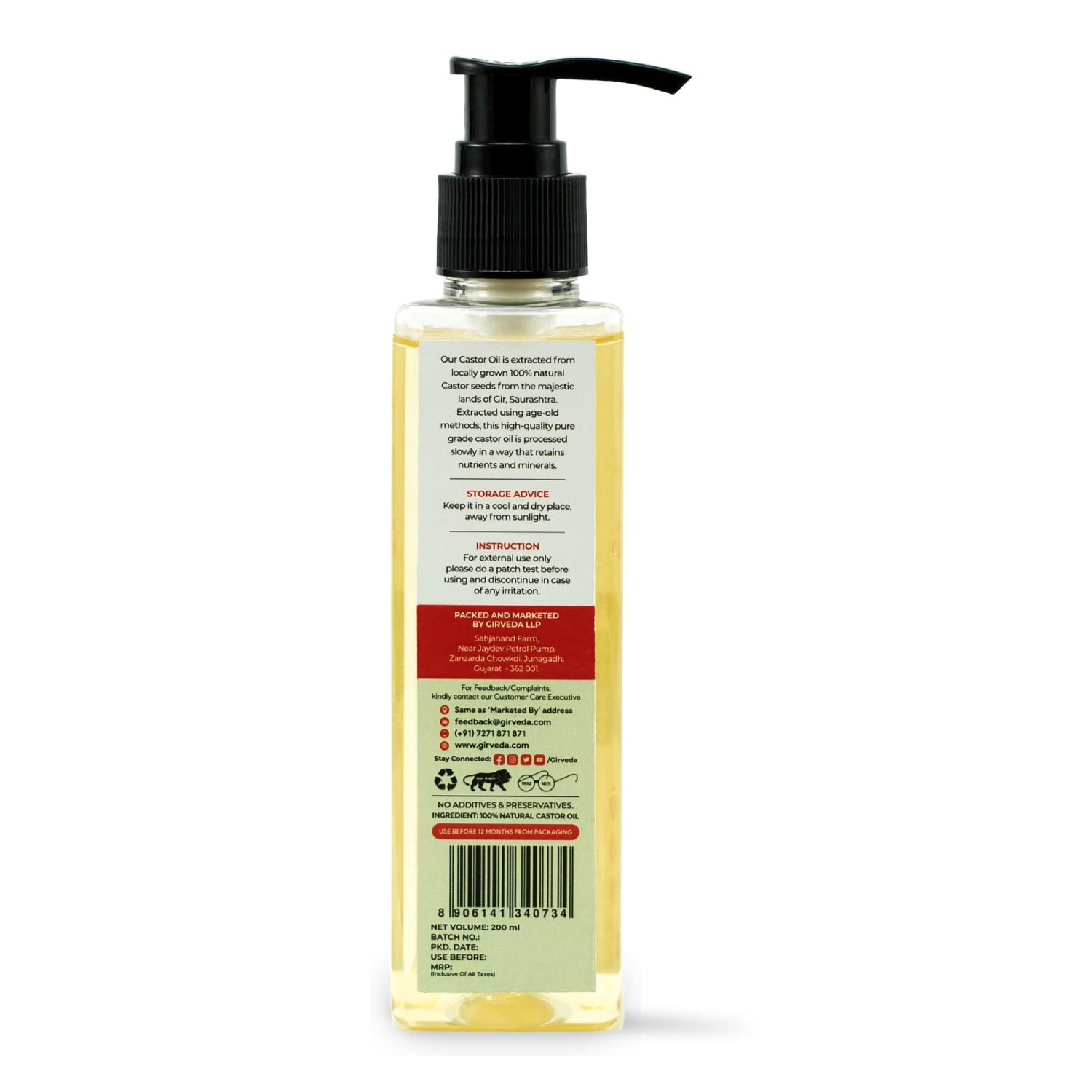 100% Organic Cold Pressed Pure Castor Oil for Hair Growth, Eyelashes & Skin Care - 200ml | Natural Hair Oil for Thicker Hair, Longer Lashes & Healthy Skin | Perfect for Daily Hair Treatment & Beauty Routine