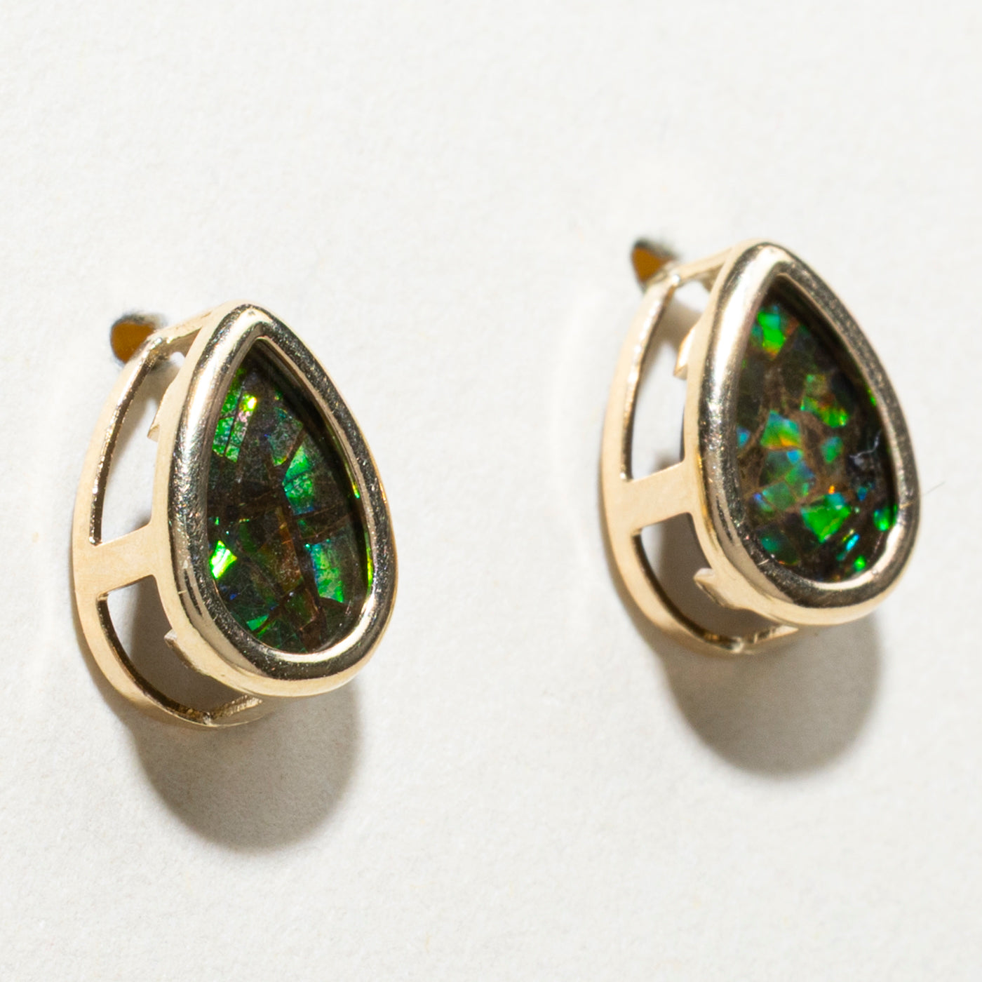 14K Gold Pear Cut Ammolite Stud Earrings | 0.80ctw Natural Gemstone Jewelry | Elegant Gift for Women, Birthday, Anniversary & Special Occasions