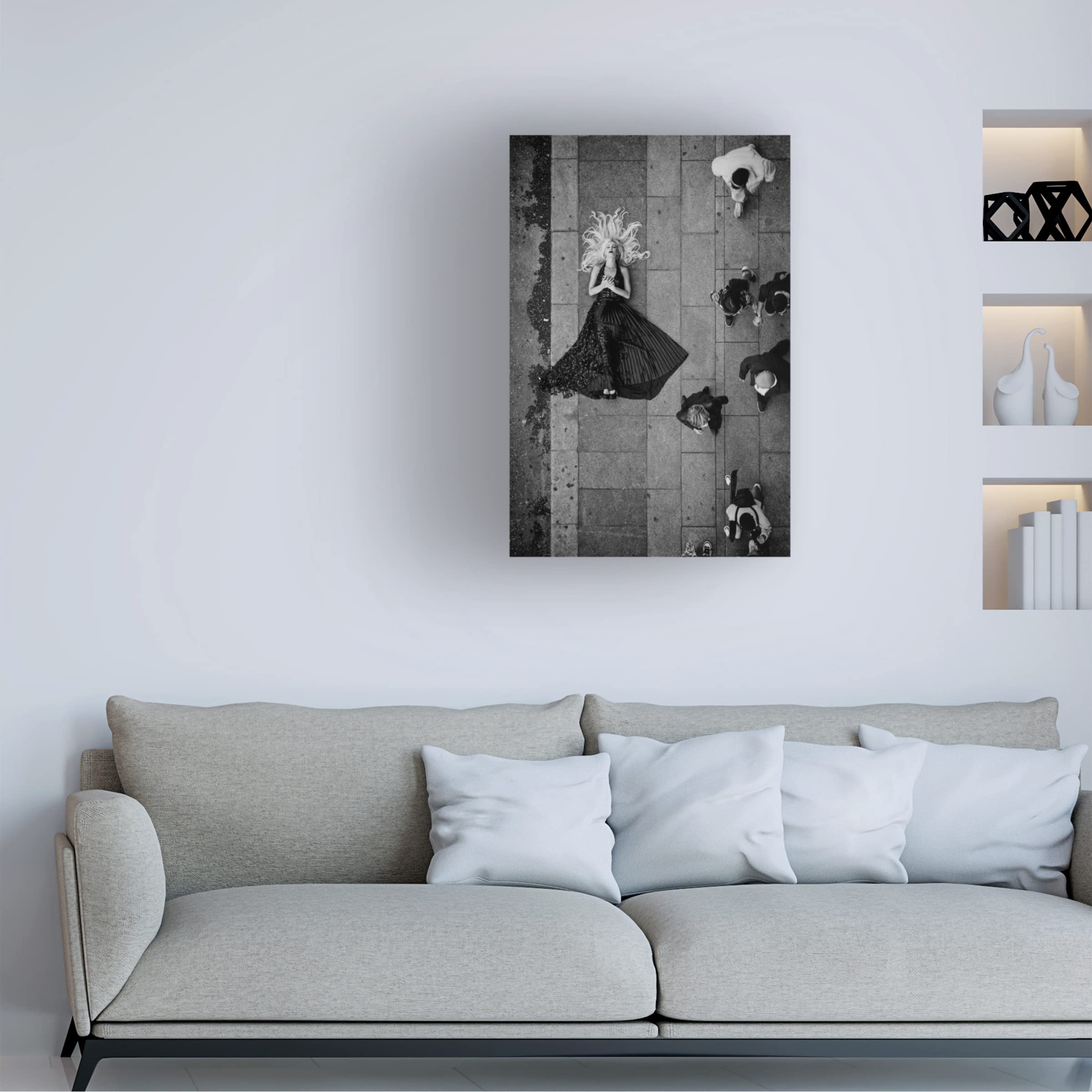 Trademark Fine Art 'Sidewalk, A Daily Life Perspective' Canvas Wall Art Print by Alejandro Marcos - Urban Street Scene Painting for Living Room, Bedroom & Office Decor
