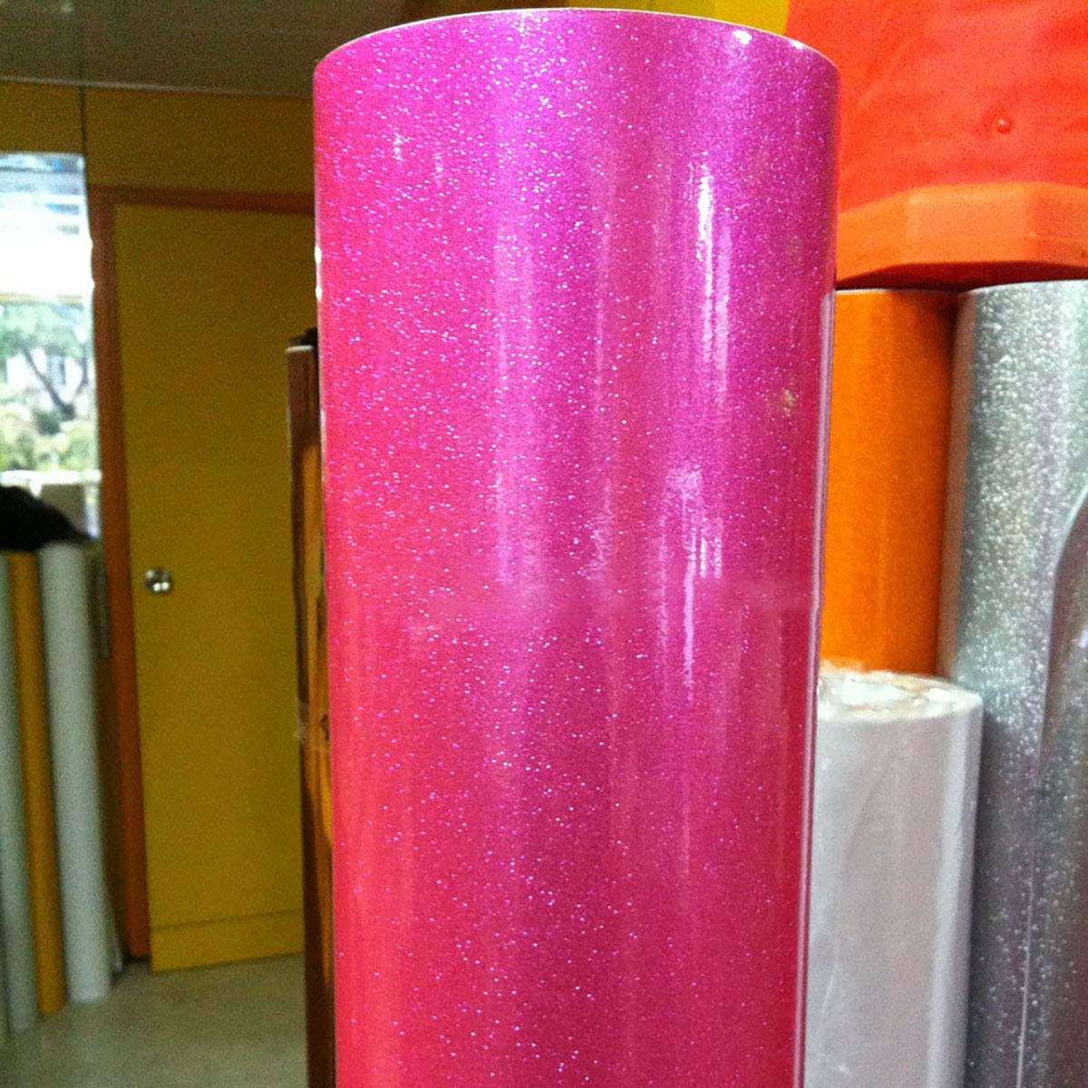 Premium High Gloss Glitter Vinyl Wrap Film for Cars - Bubble-Free Diamond Pearl Auto Vinyl Sticker - Pink (23.6