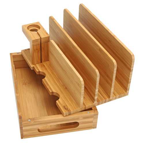 Bamboo Charging Dock Stand Organizer for Apple Watch, iPhone, and Tablet - Perfect for Nightstand, Office Desk, and Travel Accessories