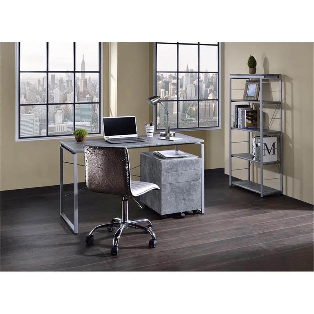 Acme Jurgen Modern Wooden Rectangle Writing Desk with Faux Concrete Top & Silver Metal Frame - Perfect for Home Office, Study Room & Small Spaces