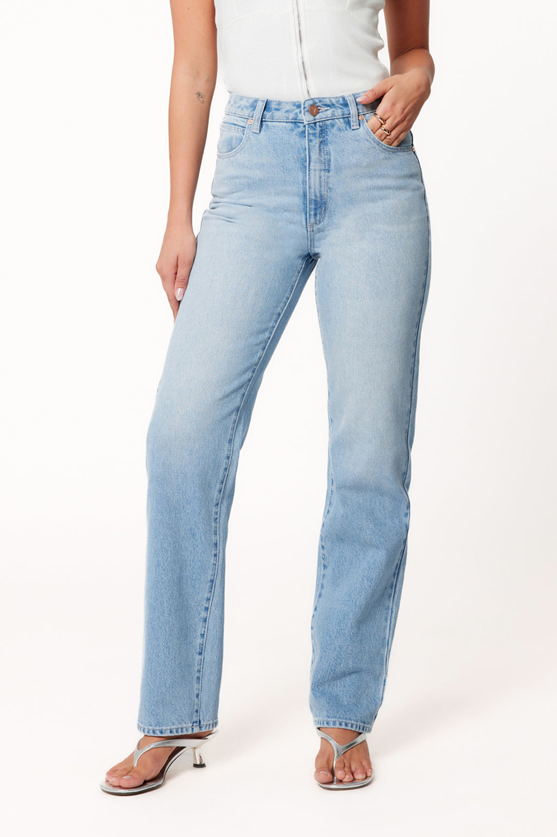 Abrand 94 Straight Jeans for Women - High Waist Slim Fit Denim Pants - Classic Blue Stretch Jeans for Casual Wear, Office & Date Night