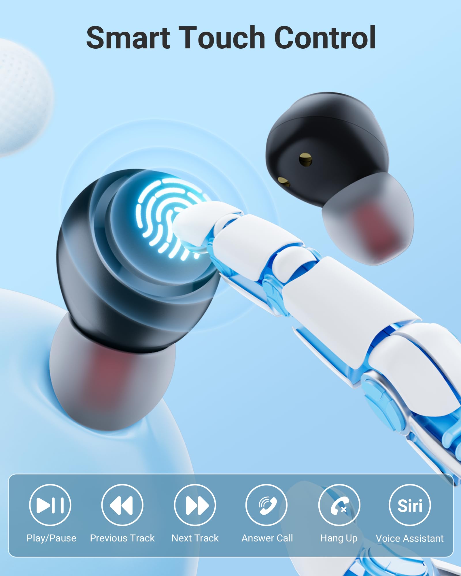 Wireless Bluetooth Earbuds with Mic, IPX7 Waterproof, 5.3 Mini Invisible Design, LED Display Charging Case - Stereo Sound Sports Earphones for Gym, Running, Workout | Perfect for Phone Calls & Outdoor Activities (Black)