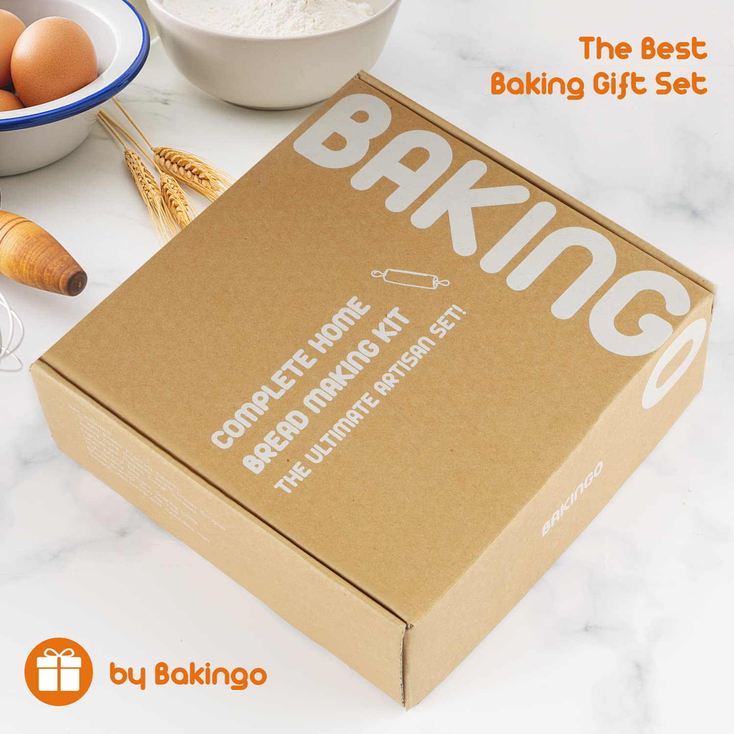 Bakingo Sourdough Bread Making Kit - 10 Inch Natural Rattan Banneton, Bread Lame, Dough Scraper, Proofing Basket, Measuring Mat & Danish Whisk | Perfect for Artisan Bread Baking, Homemade Sourdough Starter & Professional Proofing