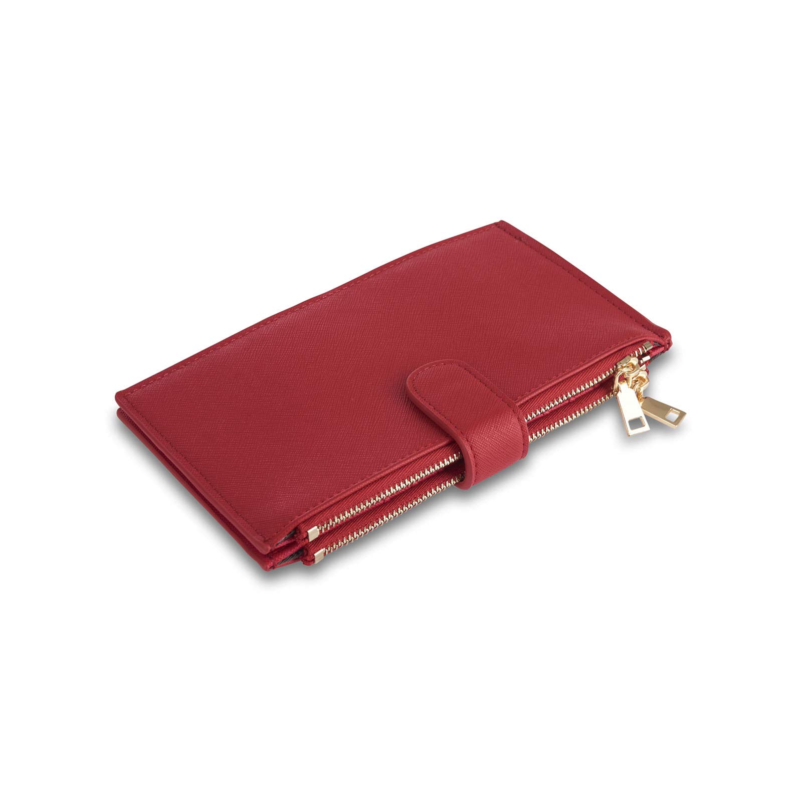 RFID Blocking Wallet for Women - Genuine Leather Bifold Wallet with Zipper Pocket, Credit Card Holder - Stylish & Secure for Travel, Shopping & Daily Use (Red)