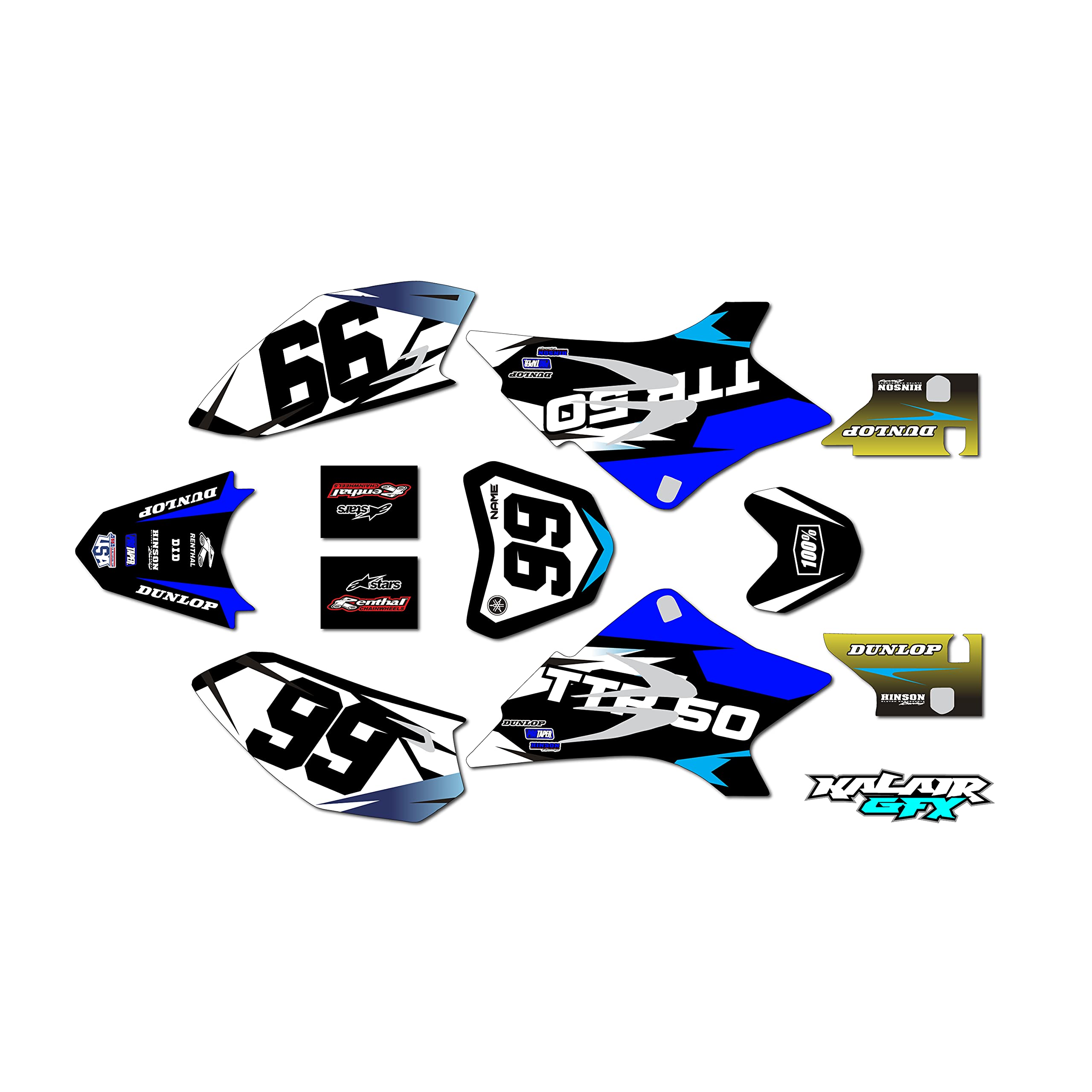 Yamaha TT-R50 (2006-2023) TT-R50E TTR50 Division Series Blue 21 Mil Dirt Bike Graphics Kit - High Quality Motorcycle Stickers & Racing Decals for Motocross, Pit Bike, Dirtbike Accessories - Perfect for Off-Road Racing & Custom Bike Styling