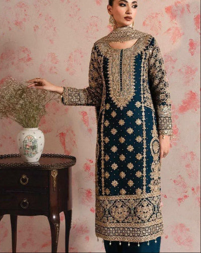 Elegant Dark Blue Faux Georgette Embroidered Salwar Suit Set with Sequins - Perfect for Weddings, Parties & Festive Occasions