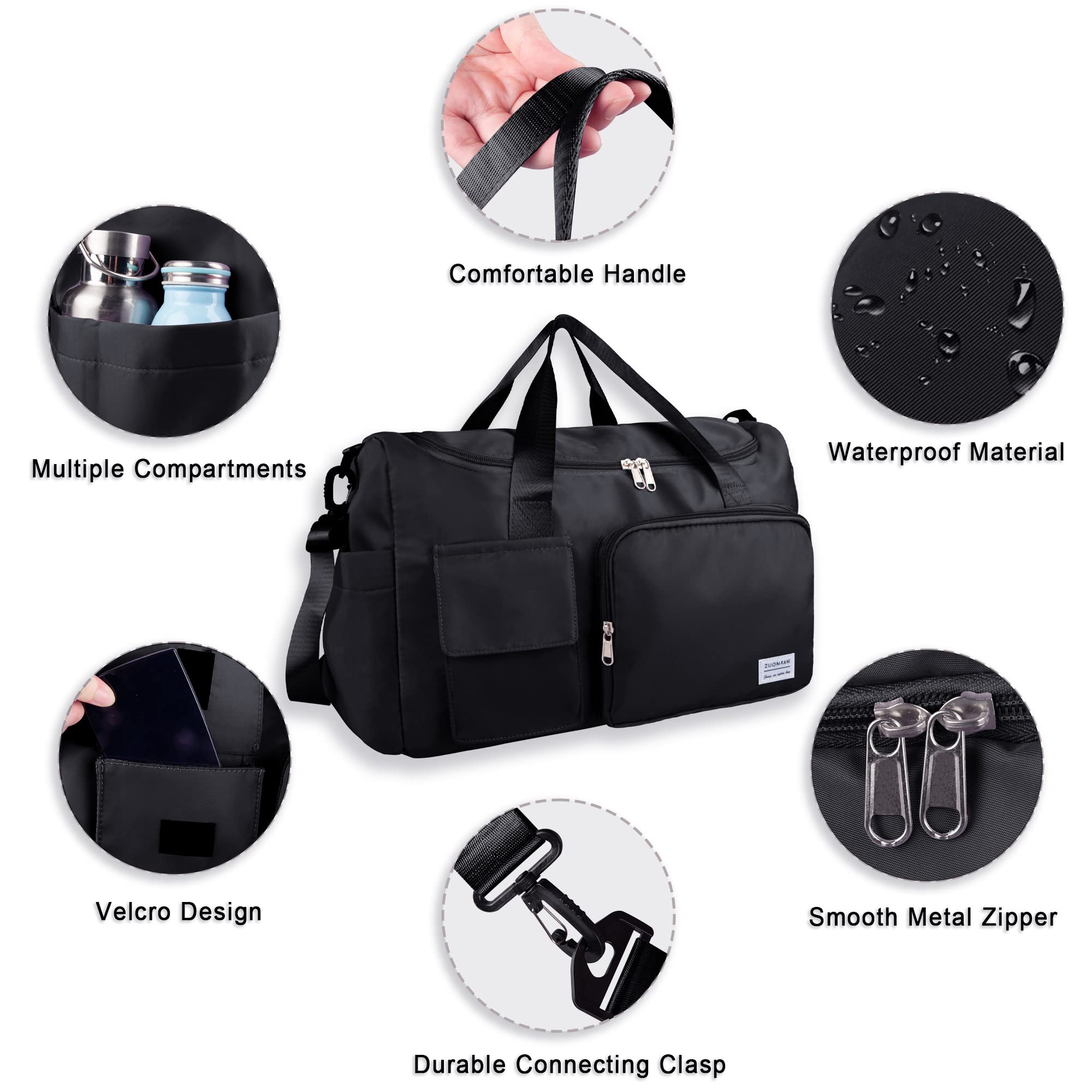Waterproof Travel Duffel Bag for Women & Men - Large Weekender Overnight Bag with Shoe Compartment, Clear Cosmetic Bag & Shoe Bag (3-Piece Set, Black) - Perfect for Gym, Business Trips & Weekend Getaways