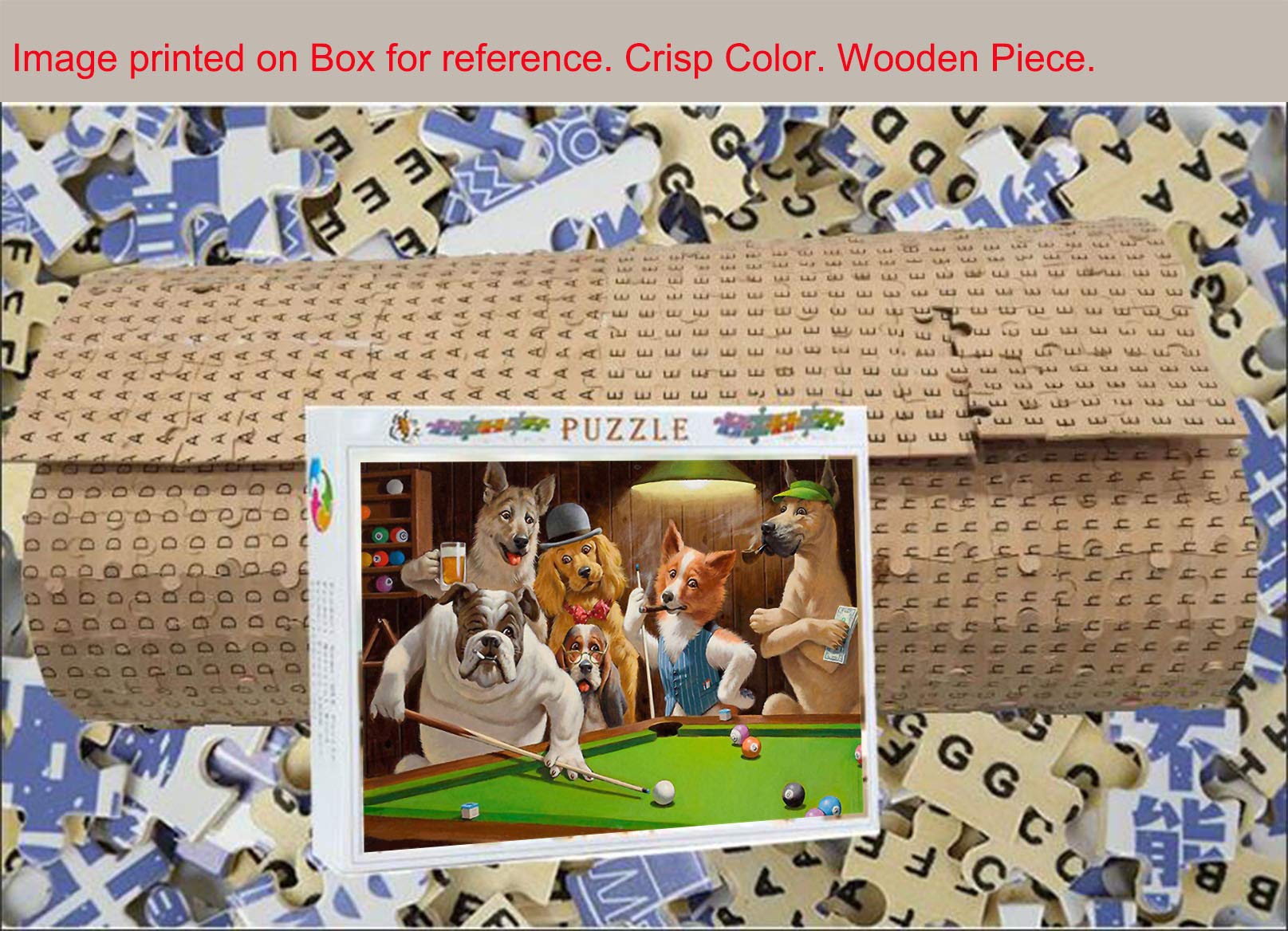 500 Pieces Wooden Jigsaw Puzzle - Dogs Playing Pool Billiards Snooker, Unique Design for Kids & Adults, Perfect for Family Game Nights & Educational Activities
