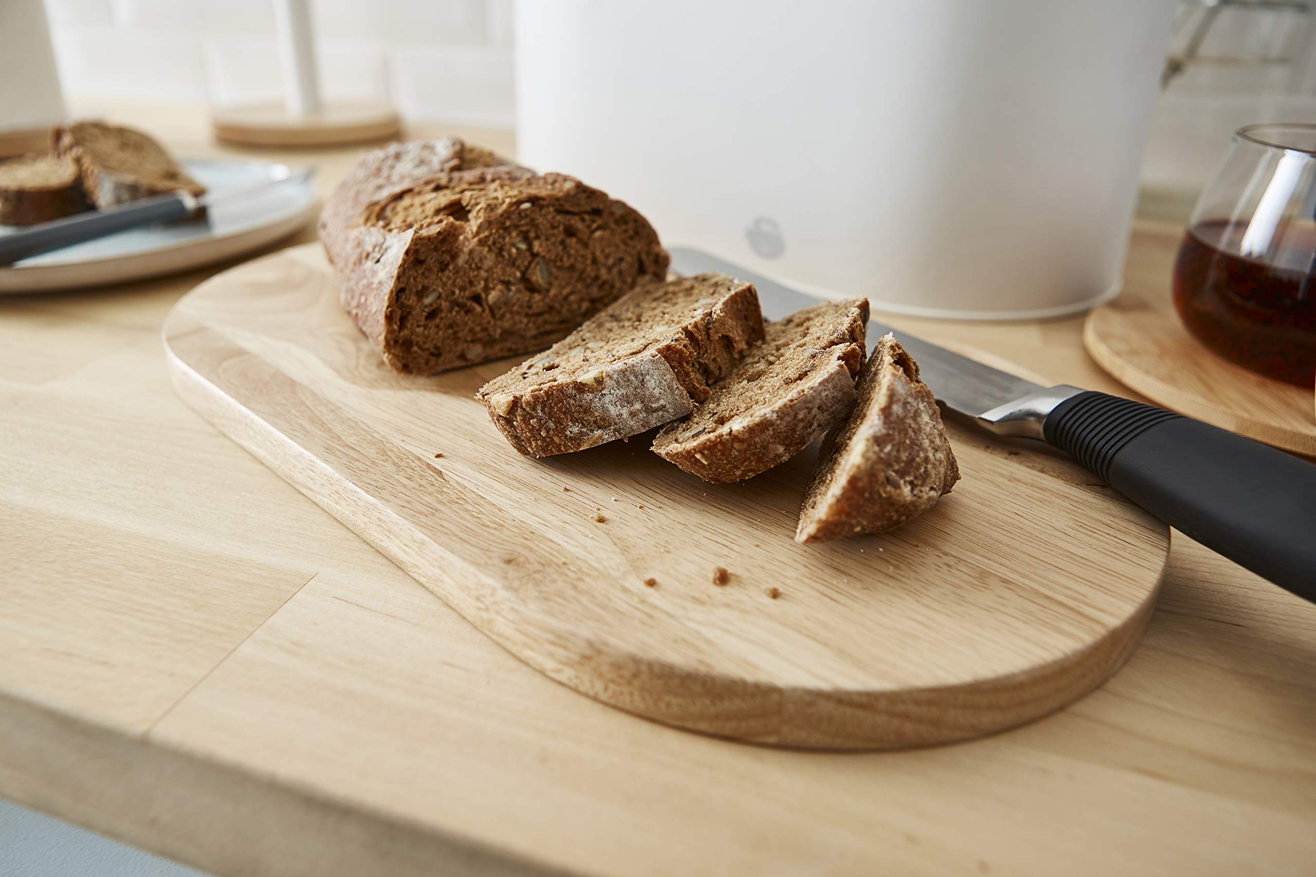 Nordic Scandi Bread Bin with Bamboo Cutting Board Lid - Swan SWKA17512WHTN | White Cotton & Steel Bread Storage Box | Perfect for Kitchen Countertop Organization & Fresh Bread Keeping