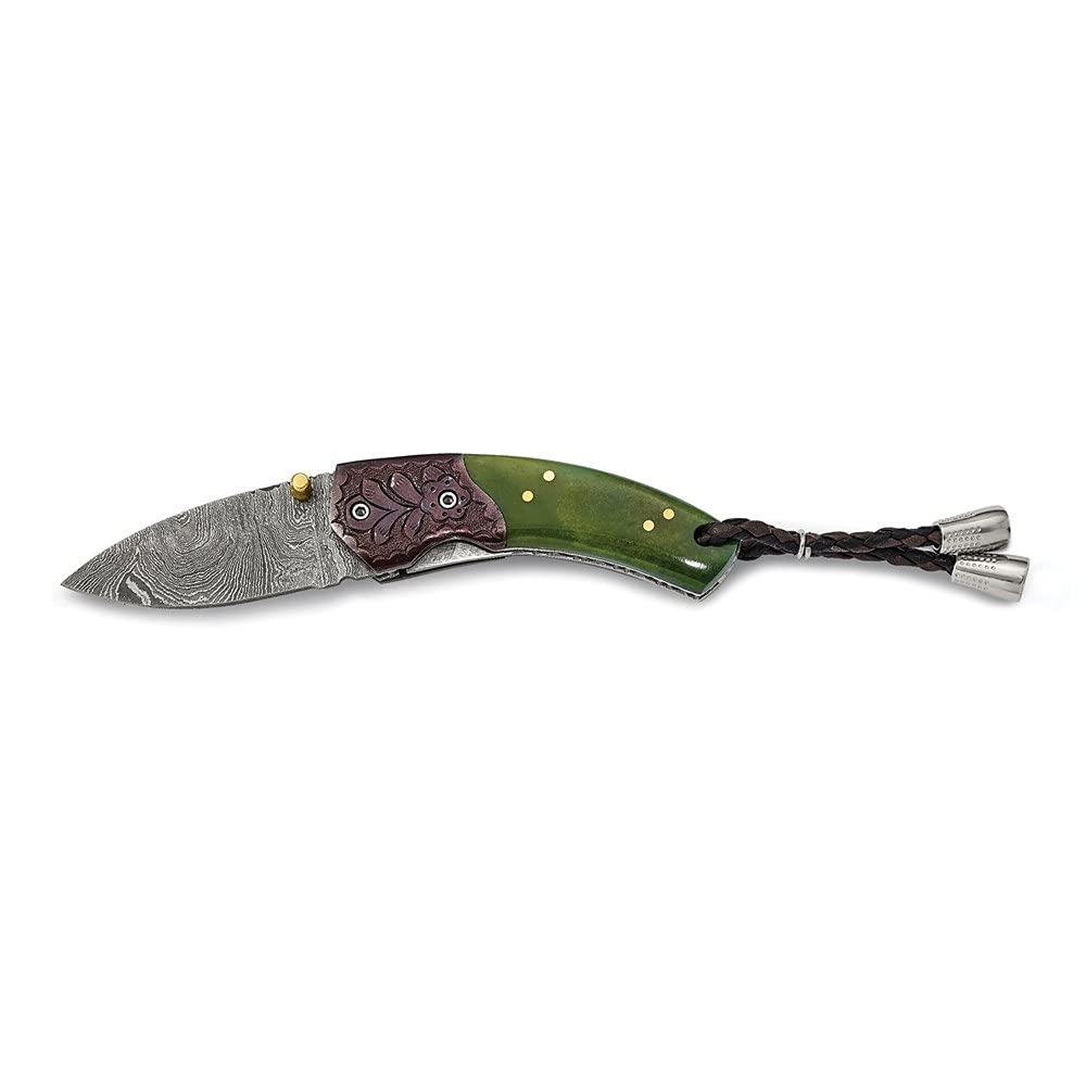 Premium Damascus Steel Folding Knife - 256 Layer Handcrafted Blade with Tinted Camel Bone Handle - Perfect for Camping, Hunting & Outdoor Adventures