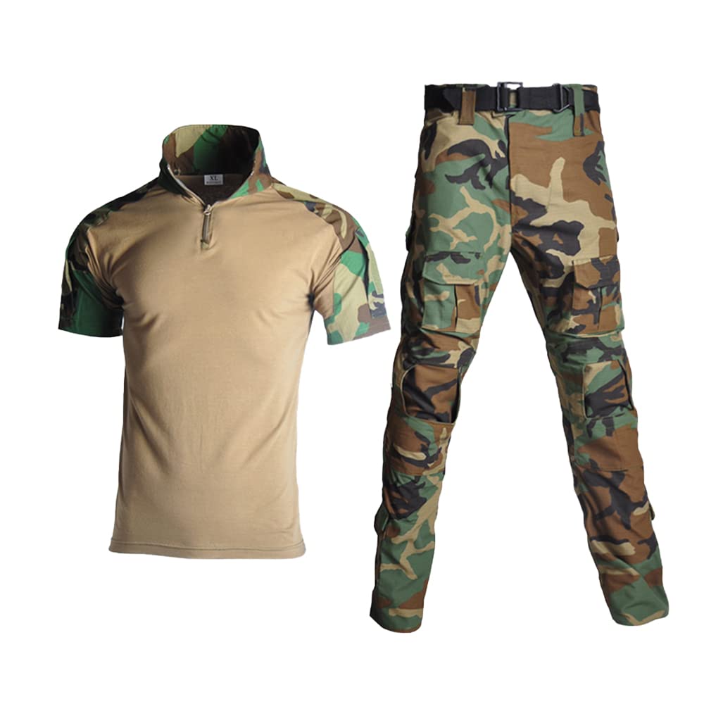 LIKEDA Unisex Combat T-Shirt & Pant Set - 1/4 Zip Camo Military Tactical Uniform for Airsoft, Paintball & Outdoor Training (BDU Shirt Without Belt) - Perfect for Tactical Missions, Hunting & Outdoor Adventures