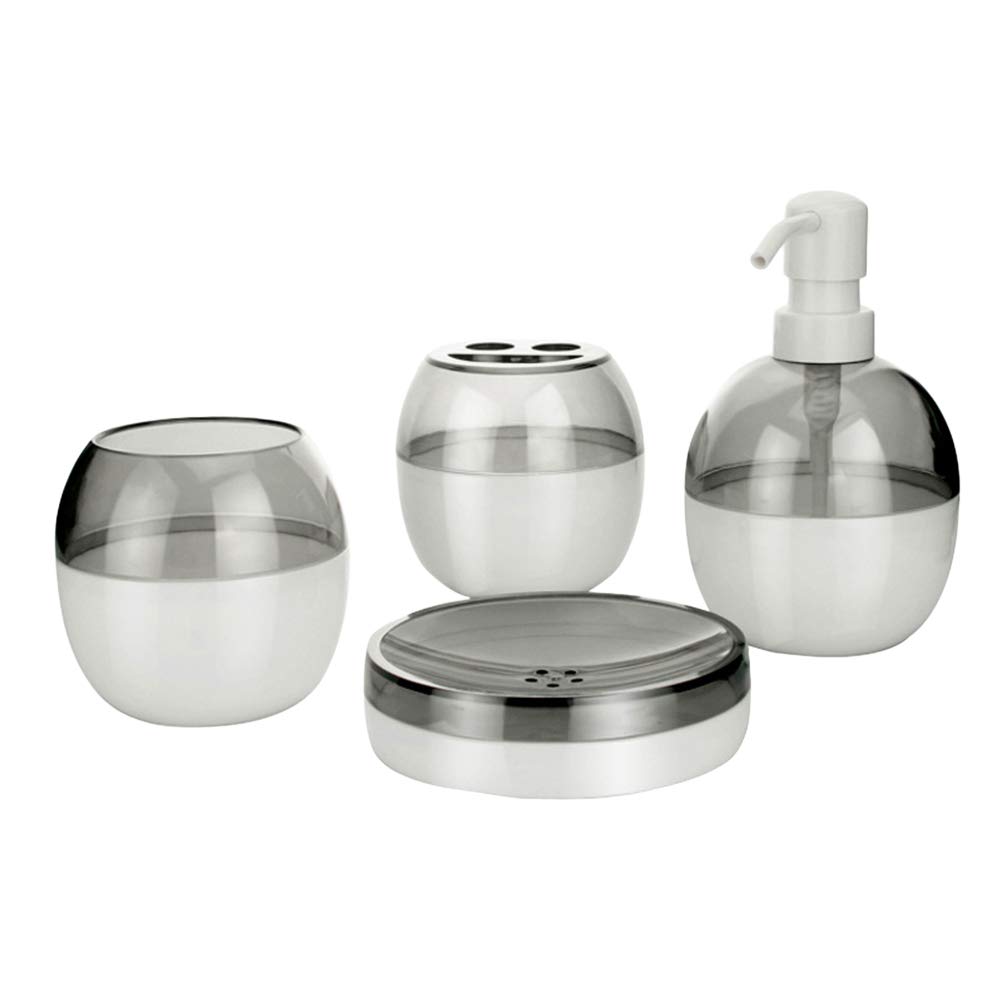 DOITOOL 4-Piece Bathroom Accessories Set - Round Plastic Toothbrush Holder, Soap Dish & Dispenser | Space-Saving Organizer for Bathroom Countertop, Sink, or Vanity