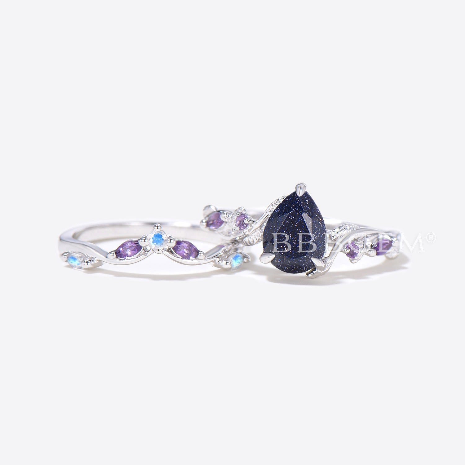 Blue Sandstone Pear Shaped Engagement Ring with Leaf Branch Design - Perfect for Weddings, Proposals & Anniversary Gifts