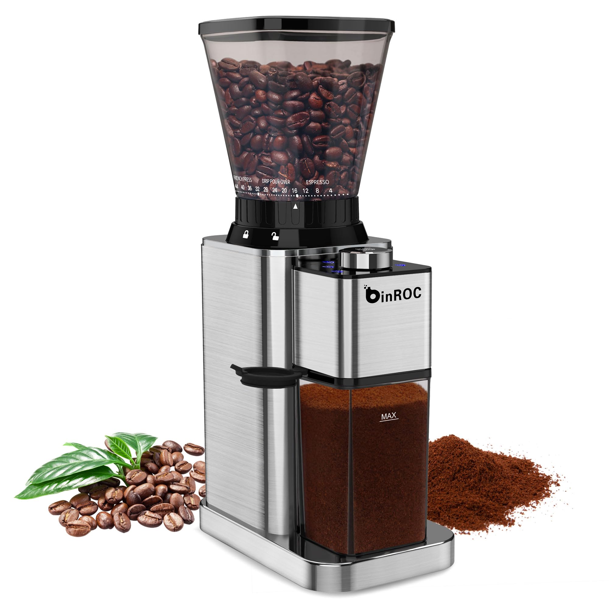 Premium Stainless Steel Conical Burr Coffee Grinder - 48 Adjustable Grind Settings, Anti-Static Electric Coffee Bean Grinder for 2-12 Cups - Perfect for Espresso, French Press, Drip Coffee & Cold Brew at Home or Office