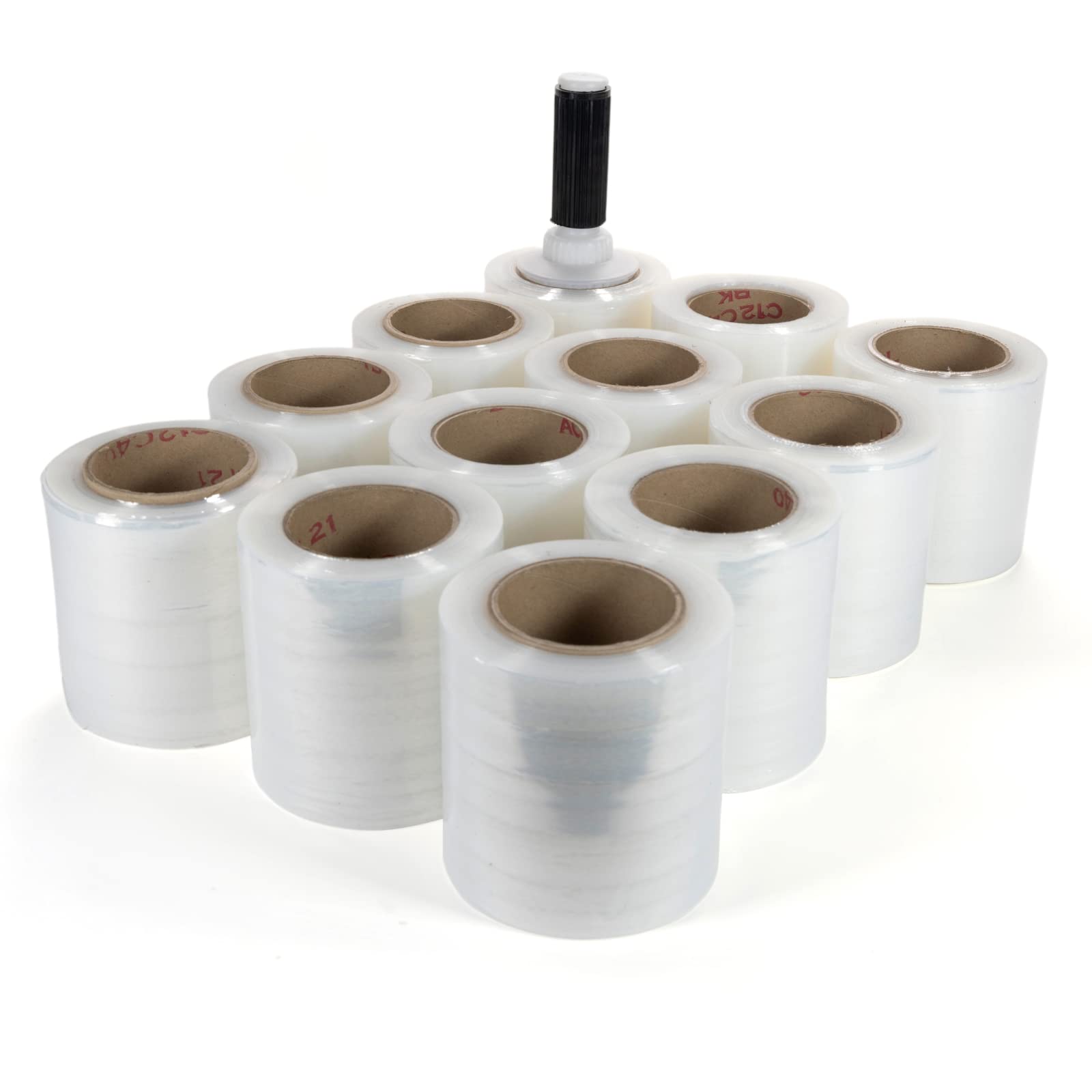 IDL Packaging 5 Inch Stretch Wrap Mini Roll - 700 Feet, 120 Gauge (12 Pack) with Plastic Handle - Heavy Duty Clear Pallet Wrap for Moving, Shipping & Storage - Secure Packaging for Boxes, Furniture & Office Supplies