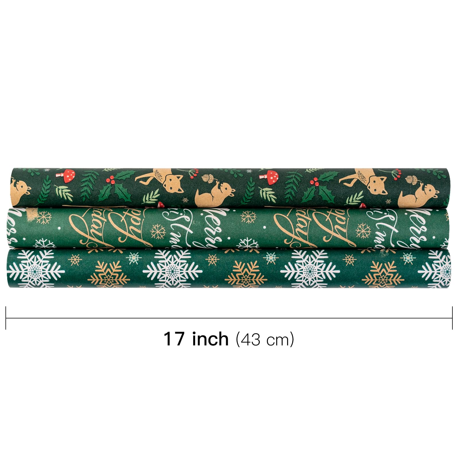 RUSPEPA Christmas Animals Wrapping Paper - 3 Rolls (17