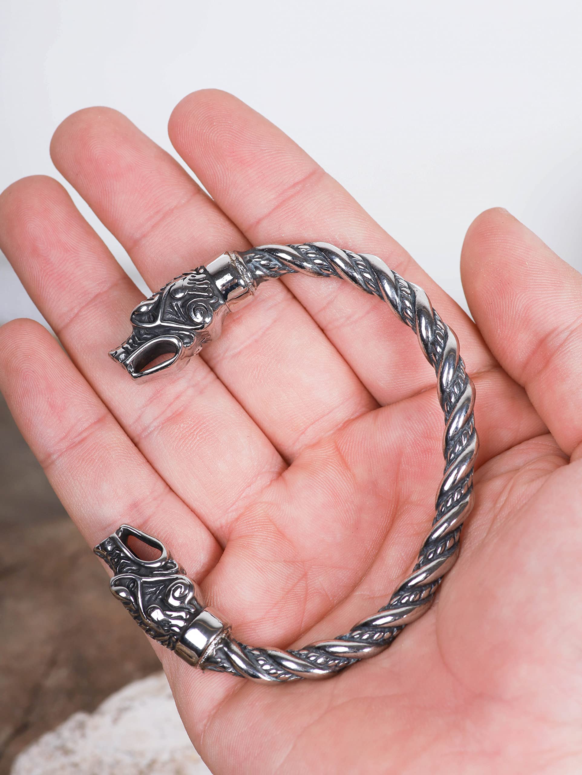HAQUIL Stainless Steel Viking Twisted Cuff Bracelet for Men - Norse Arm Ring Jewelry Gift - Perfect for Viking Lovers, Cosplay, and Medieval Reenactments