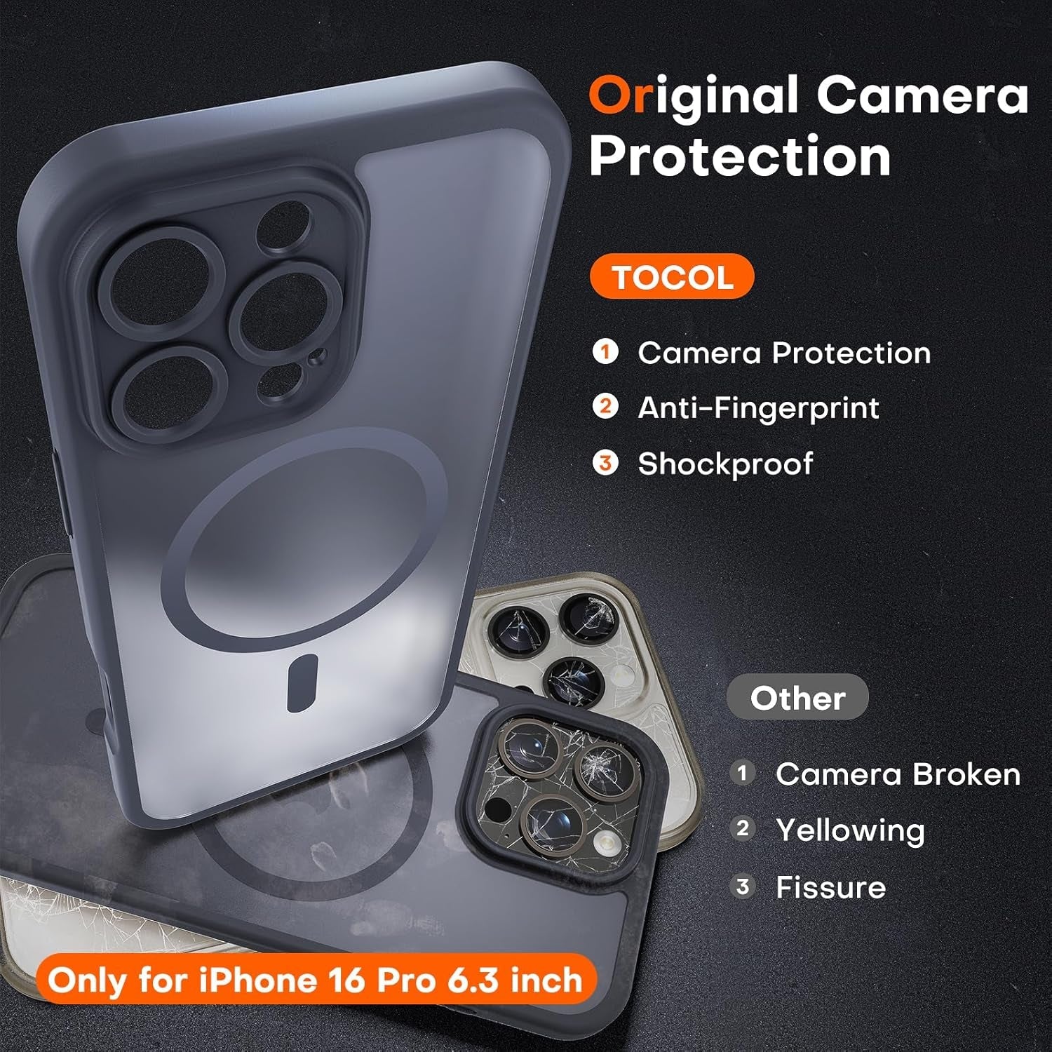 Magnetic iPhone 16 Pro Case - Upgraded Full Camera Protection, Magsafe Compatible, Shockproof & Drop Protection, Translucent Matte Back Cover for iPhone 16 Pro 6.3 Inch (Black) | Perfect for Outdoor Activities, Travel & Daily Use
