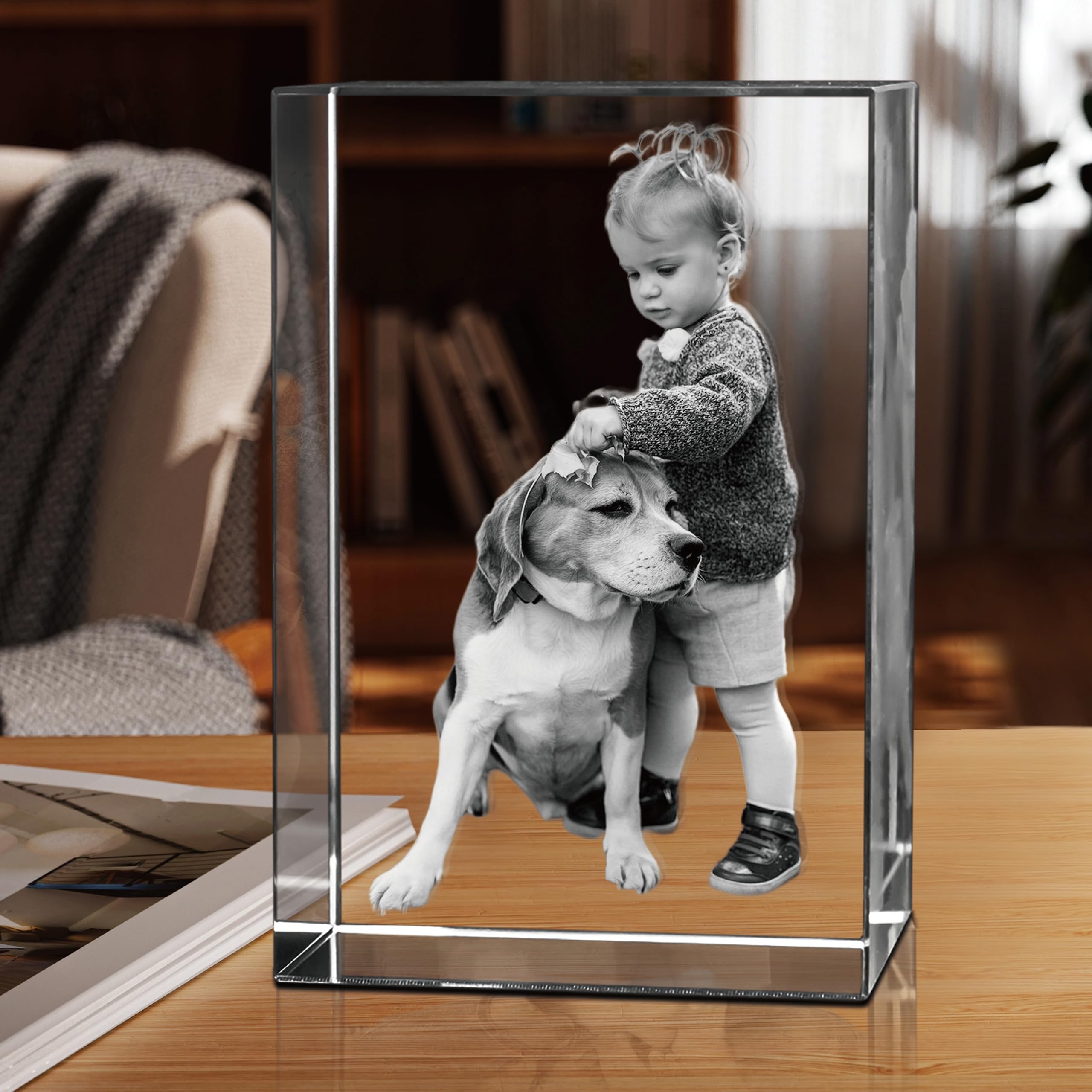 3D Crystal Photo Engraving - Custom Personalized Gift with Your Own Picture - Unique Wedding Anniversary Present - Memorial Keepsake - Large Portrait Crystal for Home Decor & Special Occasions